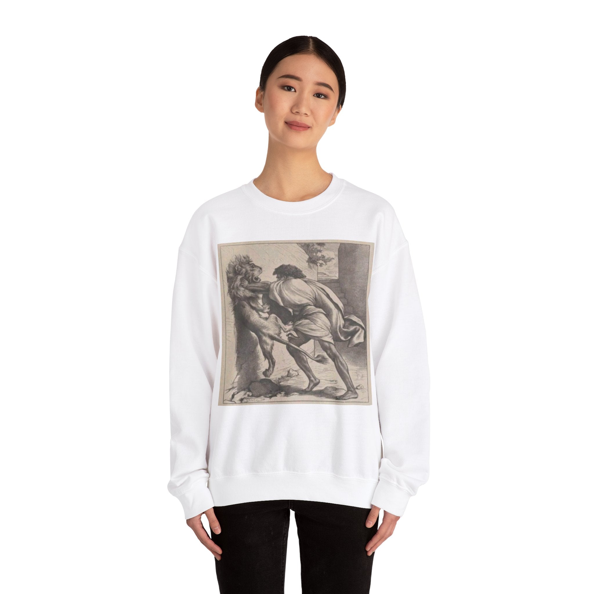 Motivational Shirt for Positive Affirmations and Manifestations. Lion Tamer Ancient Gladiator Motivational Manifestation Unisex Heavy Blend™ Crewneck Sweatshirt - Inspire Courage and Strength in Yourself and Others!