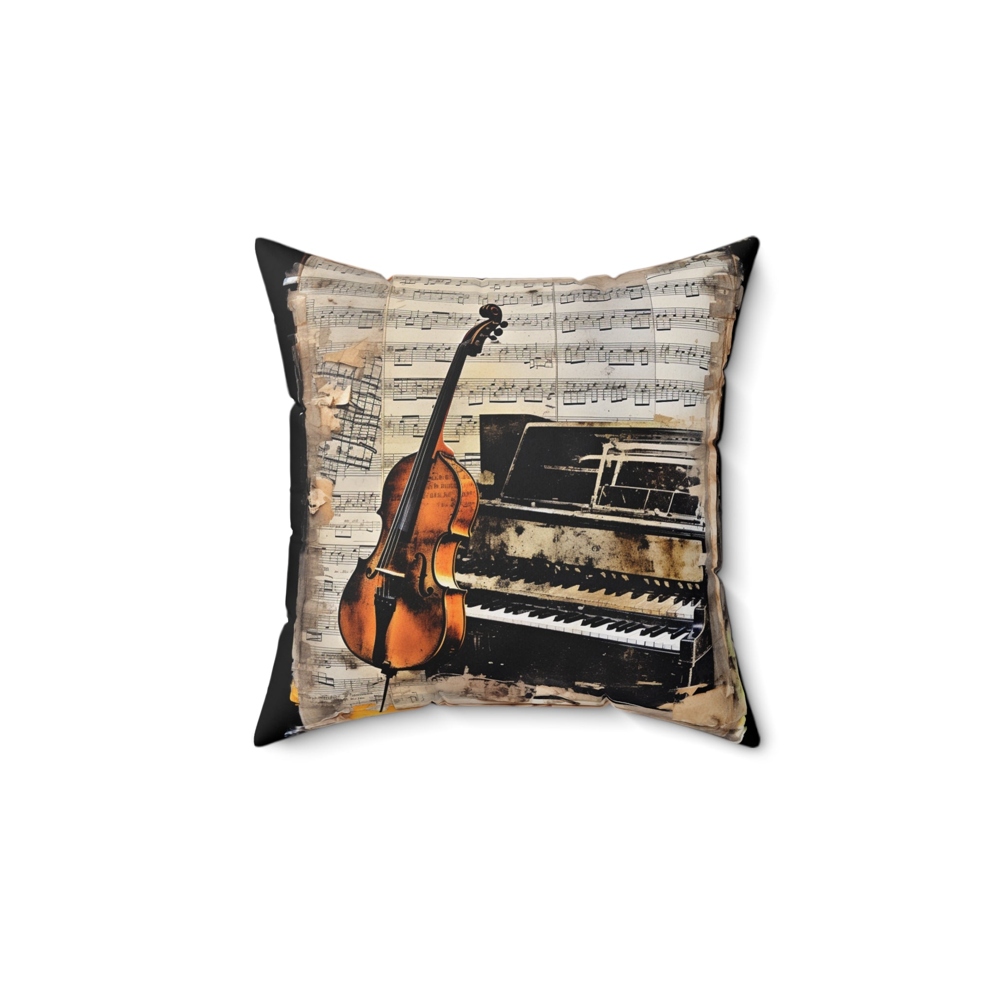 Spun Polyester Square Pillow- Guitar and Piano Music Collage (Professional Art)