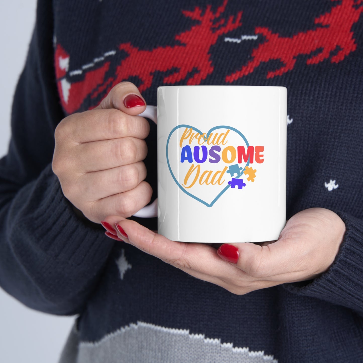 "Ausome Dad" Autism Awareness and Support Ceramic Mug 11oz: Celebrating Exceptional Fathers with Every Sip - A Heartfelt Tribute to Parenthood and Understanding