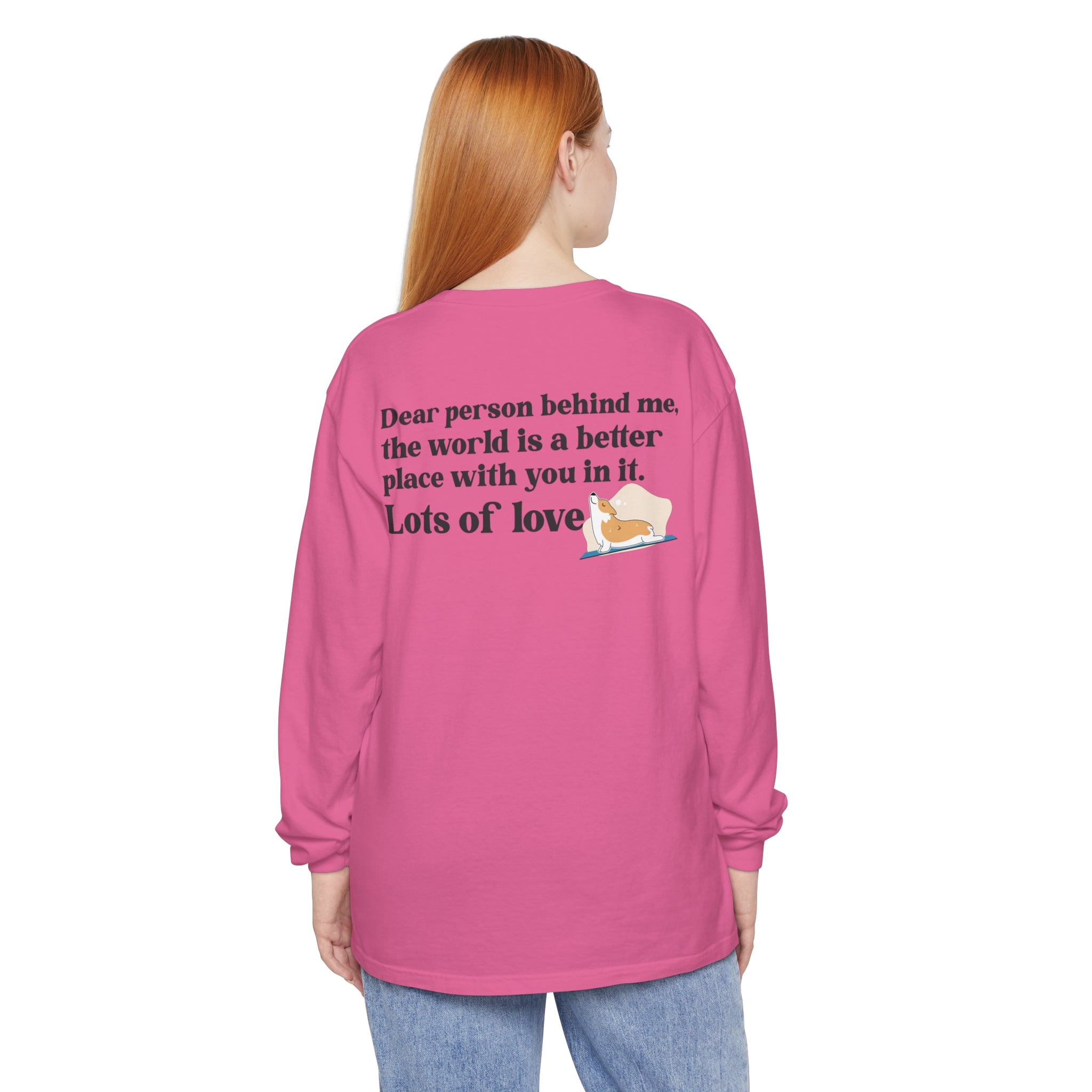 💖 A Message of Love and Gratitude: Featuring the uplifting message "Dear Person Behind Me...Lots of Love," this shirt is designed to spread positivity and warmth wherever you go. It's a powerful way to connect with others without saying a word, radiating kindness and gratitude.