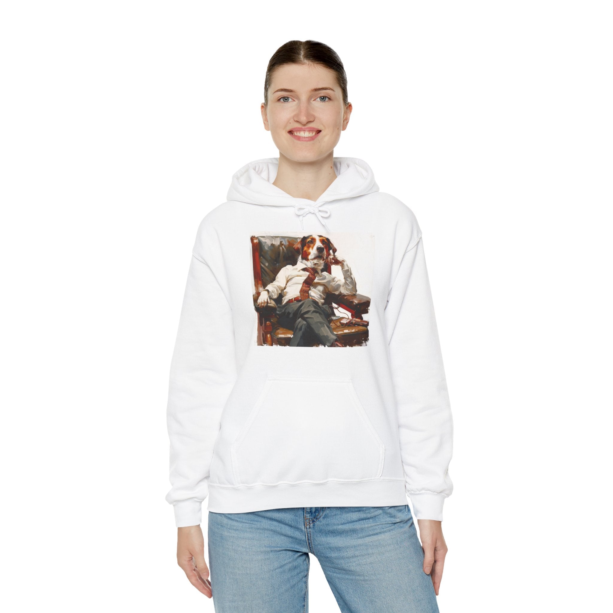 Boss Dog: Canine CEO Norman Rockwell Inspired Unisex Heavy Blend™ Hooded Sweatshirt - Art Meets Humor
