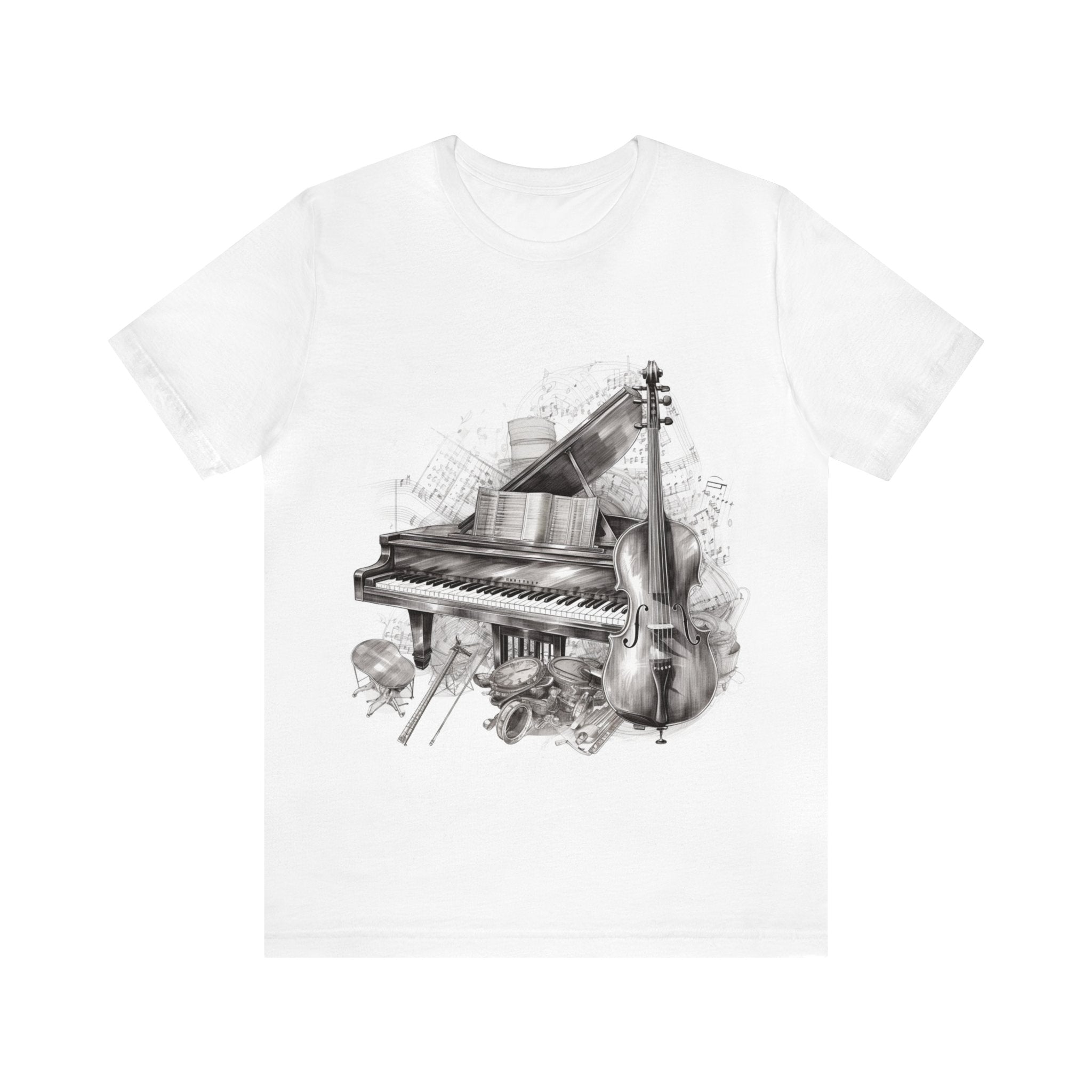 Unisex Jersey Short Sleeve Tee-'  "Guitar Piano" Beautiful Anime Sketch Shirt for Manga Fans and Lore Enthusiasts Birthday Present