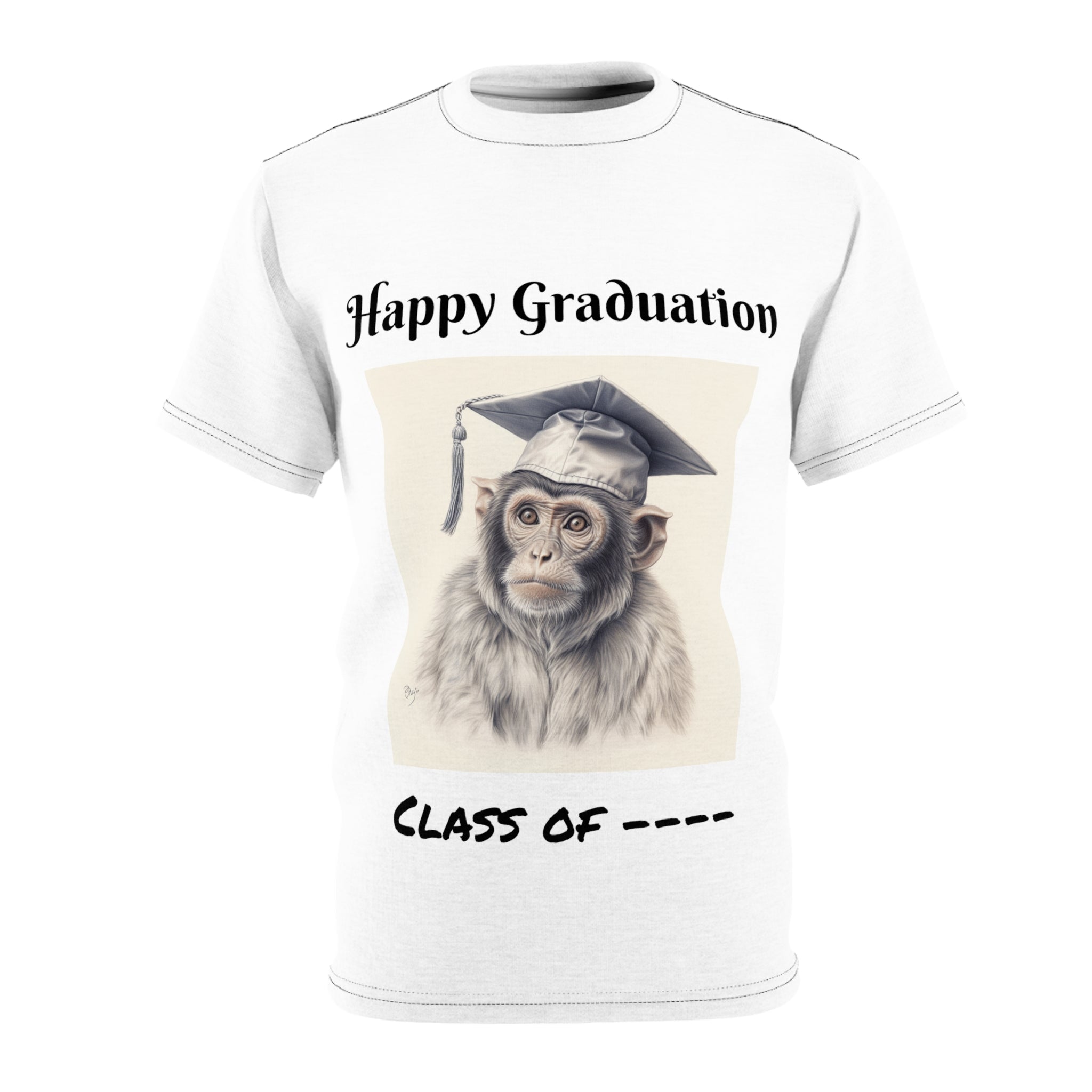 Celebrate Graduation Day with a Personalized Touch - Happy Graduation Cute Small Monkey with Graduation Cap Unisex Cut & Sew Tee (AOP)