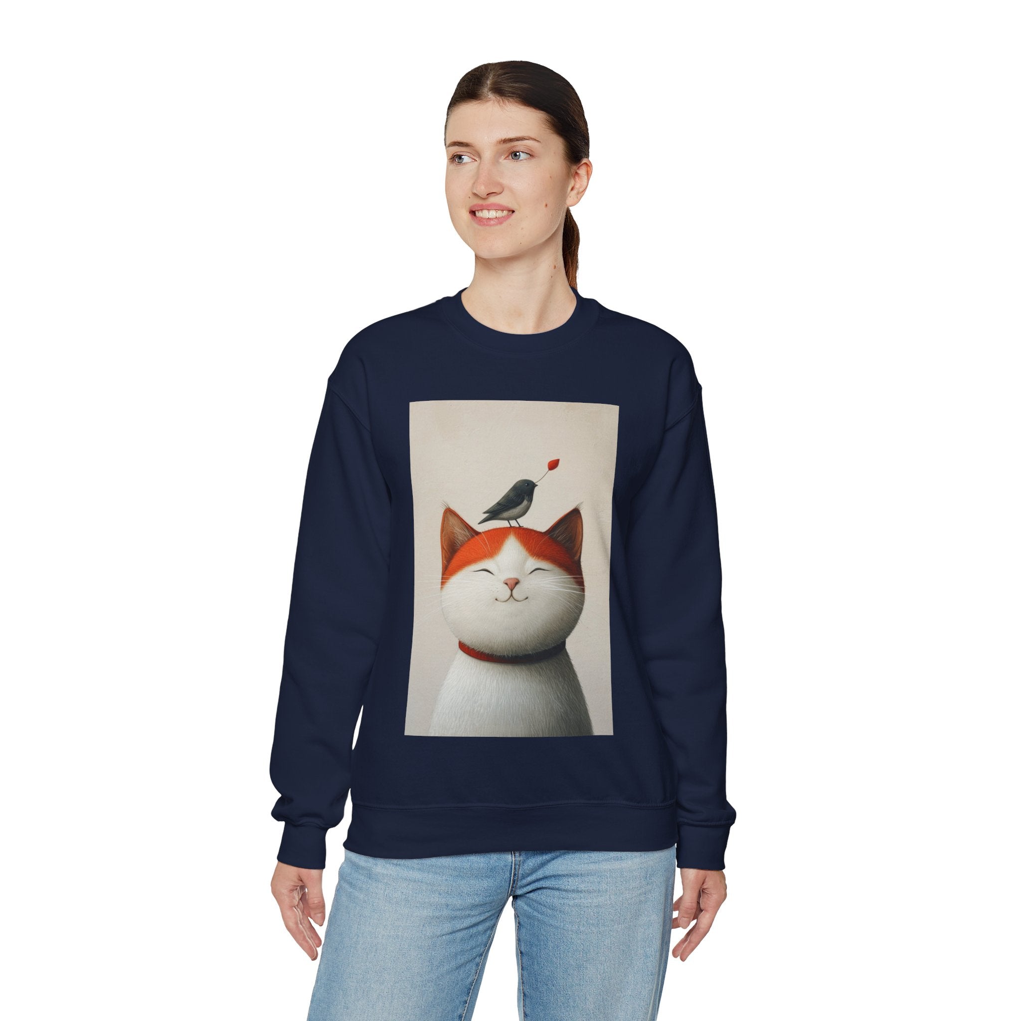 Trusting Bird and Cat Friend Unisex Heavy Blend™ Crewneck Sweatshirt - Cozy Comfort and Unique Style for Animal Lovers