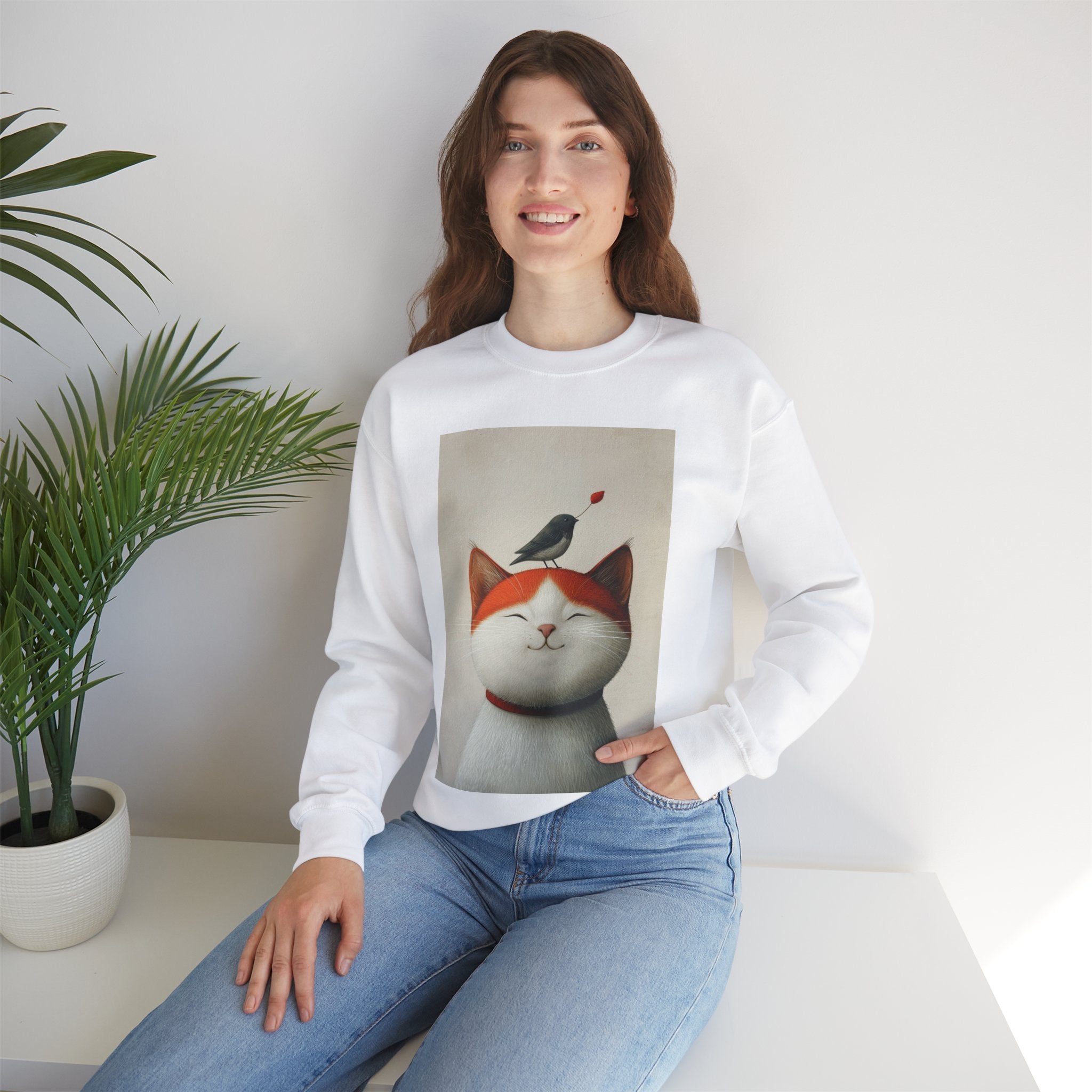 Trusting Bird and Cat Friend Unisex Heavy Blend™ Crewneck Sweatshirt - Cozy Comfort and Unique Style for Animal Lovers