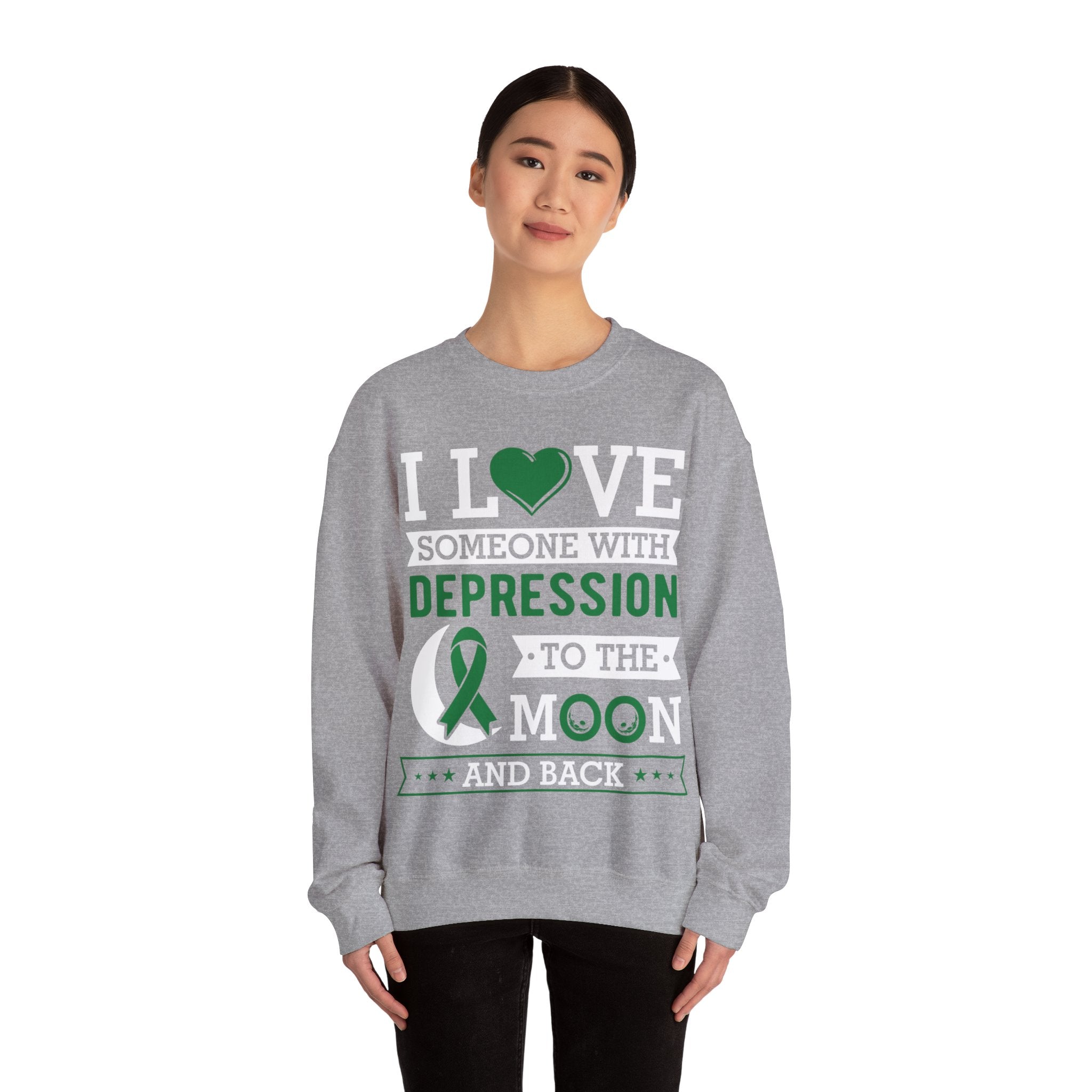 Woman Wearing Shirt/ 💙 A Symbol of Support: Wearing this sweatshirt shows your support for those dealing with depression, helping to break the stigma and opening up conversations about mental health. It's a subtle yet powerful way to show you care and understand.