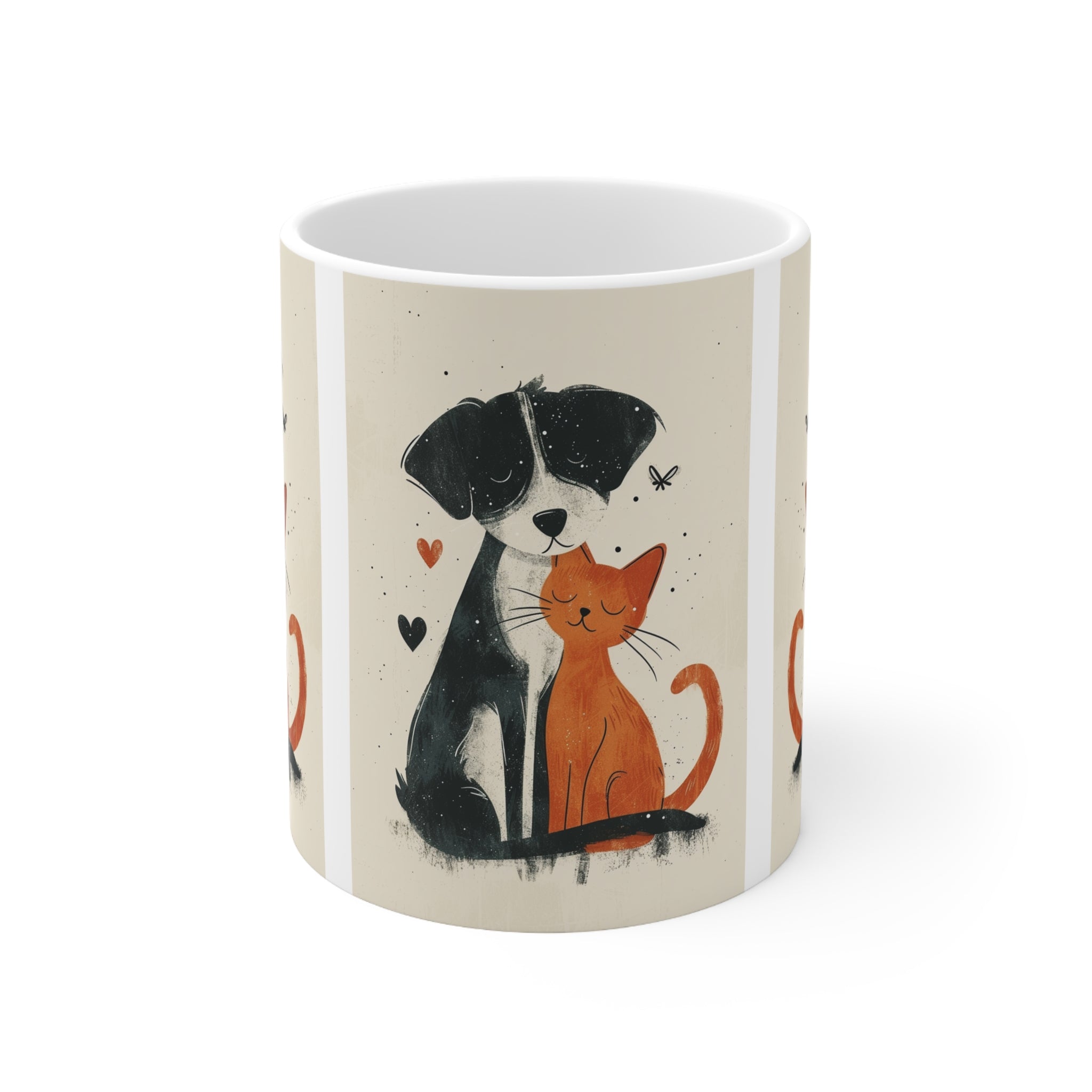Feline and Canine Best Mates Ceramic Mug 11oz - Adorable Cat and Dog Friendship Coffee Cup Gift for Pet Owners and Animal Lovers Who Love Coffee