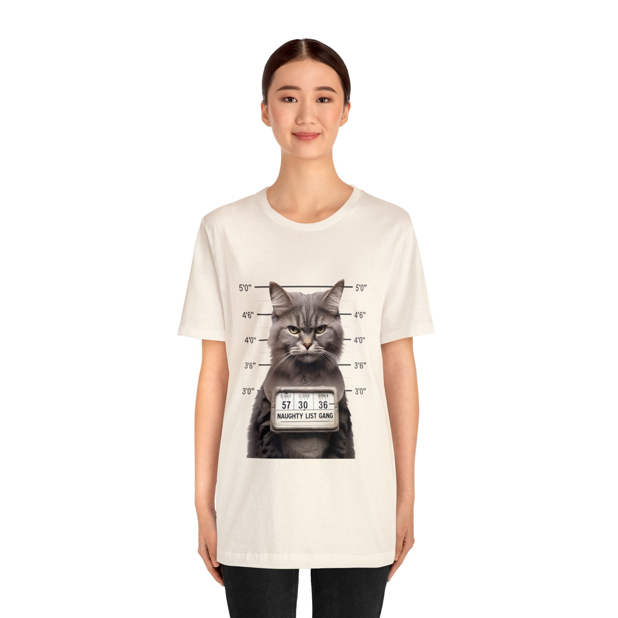 Naughty Cat Gang Cat in a Line-up Funny Unisex Jersey Short Sleeve Tee - Humorous Feline Apparel for Cat Lovers