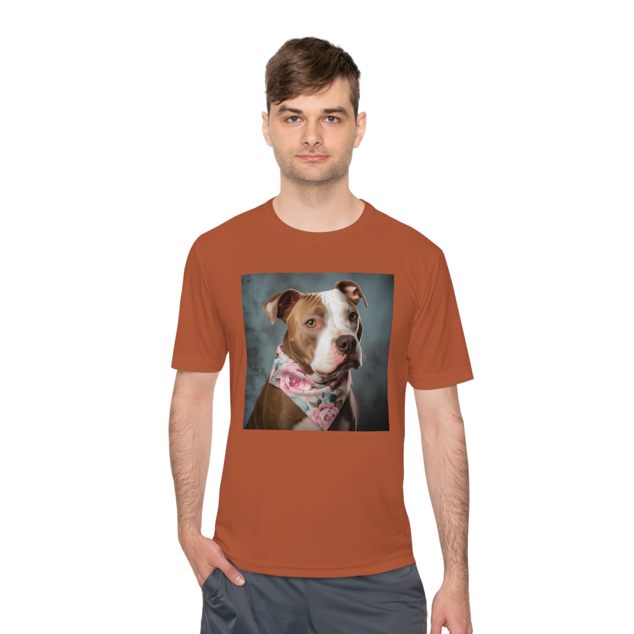 Perfect for Dog Lovers! Pitbull Puppy wearing a Cute Flower Scarf Unisex Moisture Wicking Tee - This is a Perfect Dog Park T-shirt for Pet Lover. Stay Stylish and Comfortable with This Charming Dog-Lover's Shirt