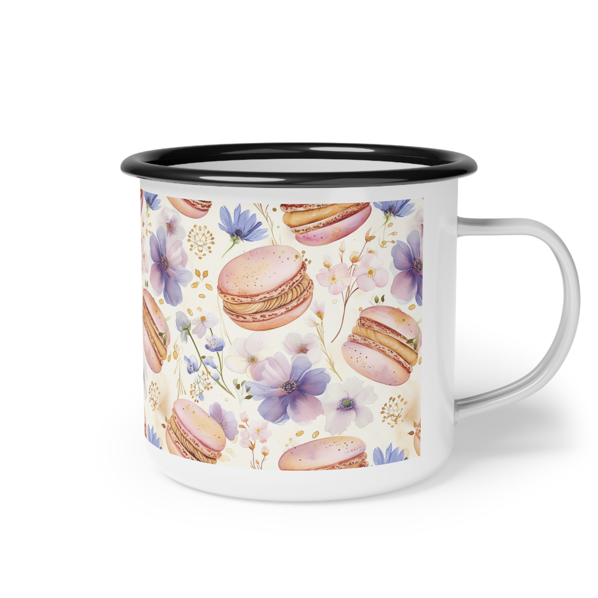 Embrace Sweetness: 'It's Raining Macaroons!' Enamel Camp Cup - A Delightful Kitchen Accessory for Foodies & Pastry Lovers