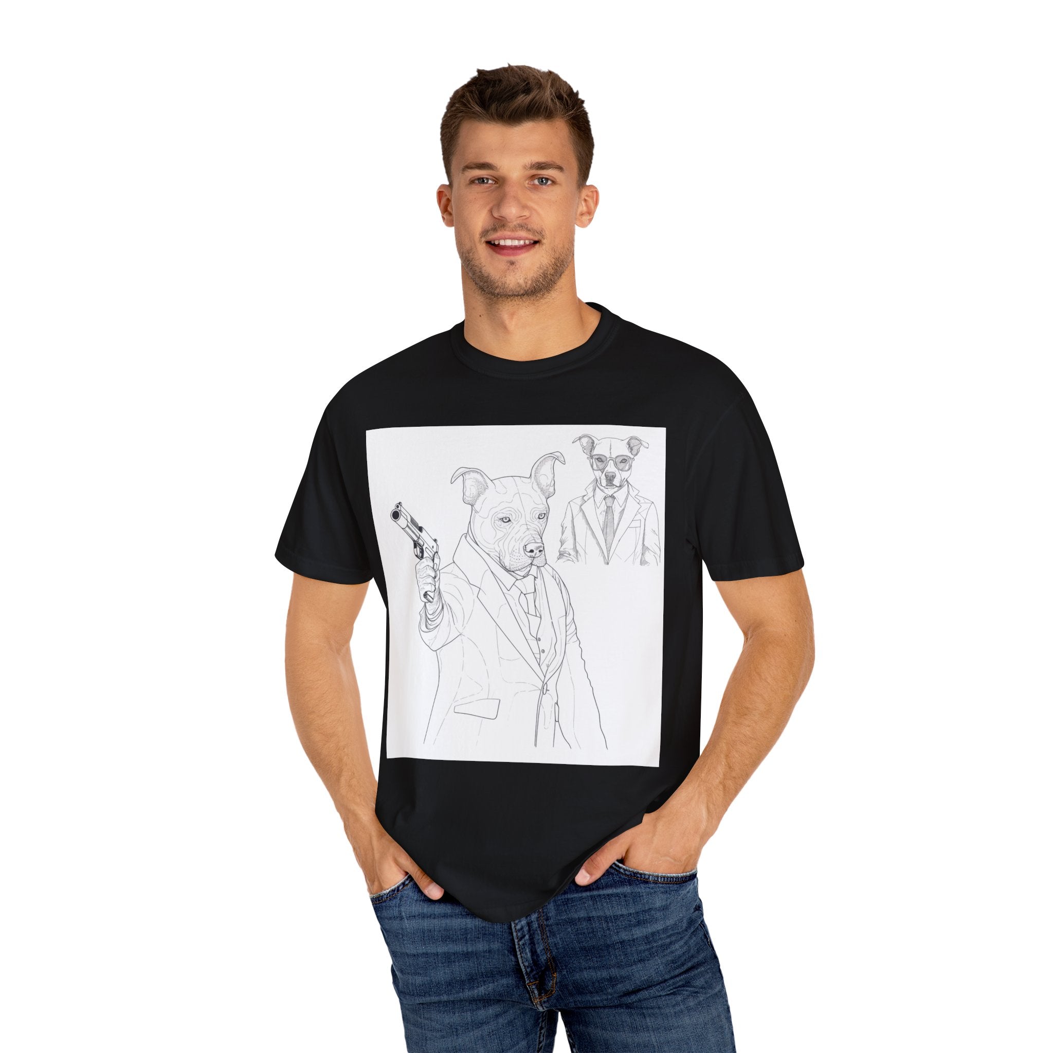 Dog Hitman Funny T-Shirt  - Confidence Building Shirt - Single Line Art Dog Shirt - Quirky Animal Top Gift for Dog Lovers - Pet Lover Gift