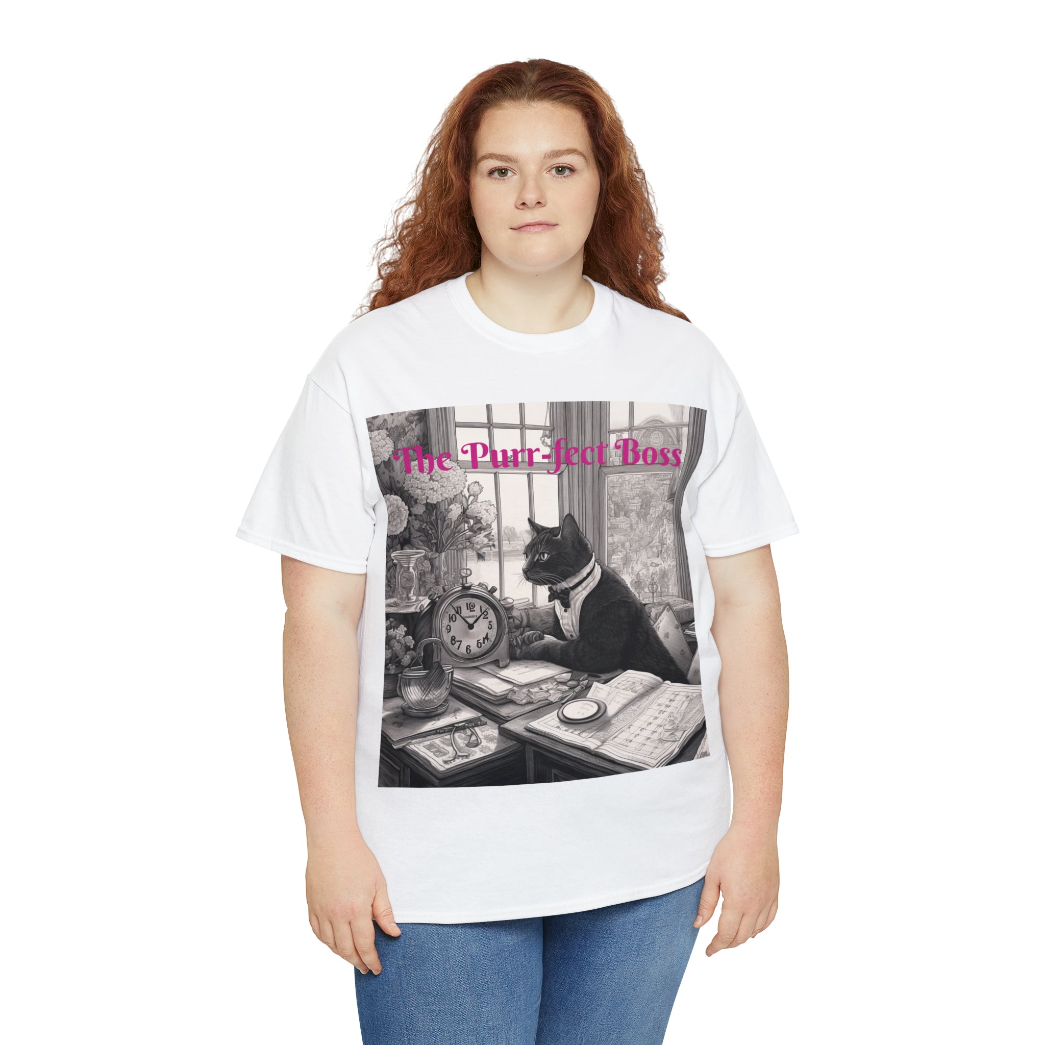 Women's Heavy Cotton Tee--"Purr-fect Boss" for Cat Lovers Gift for Pet Owners