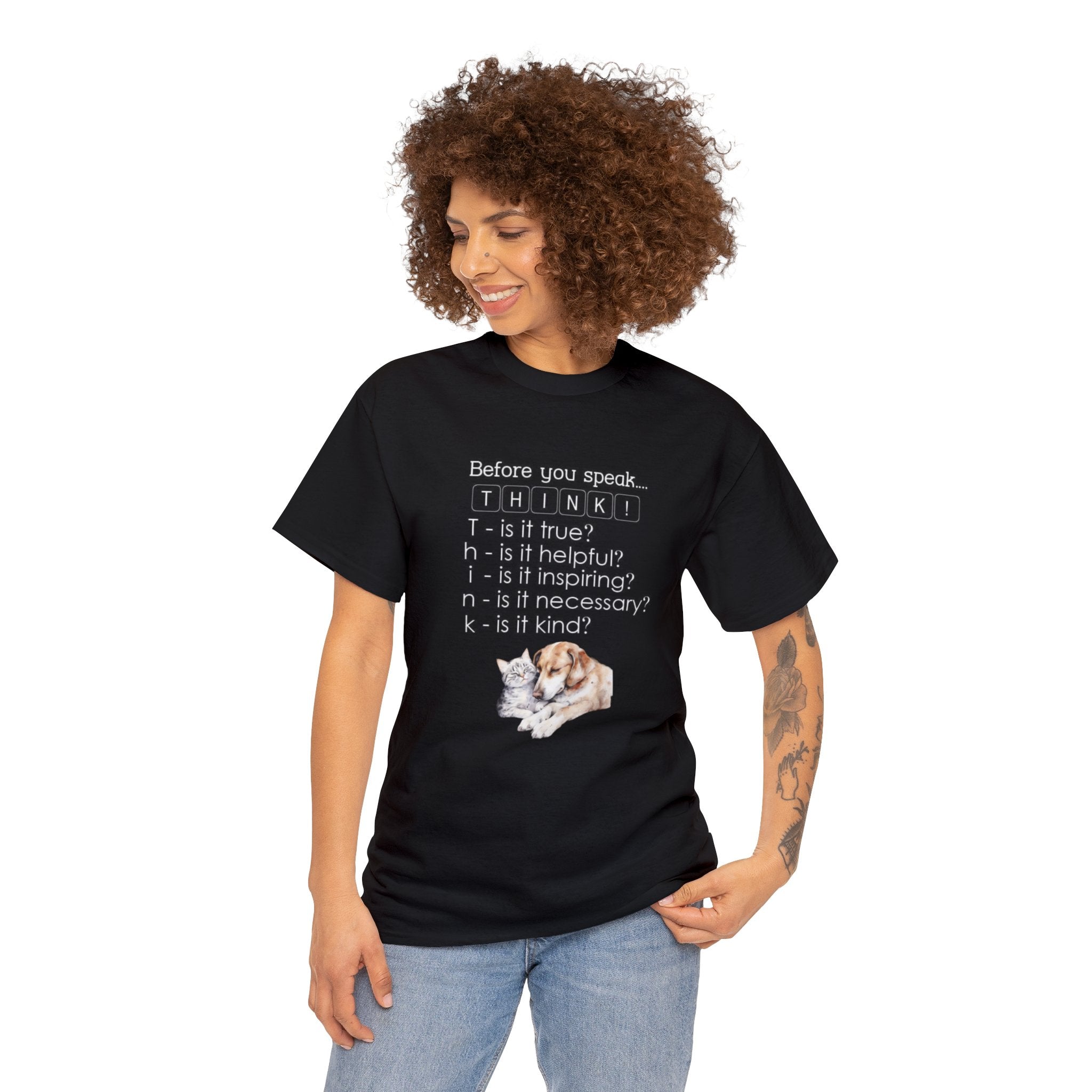 T.H.I.N.K Kindness Acronym with Dog and Cat Tee