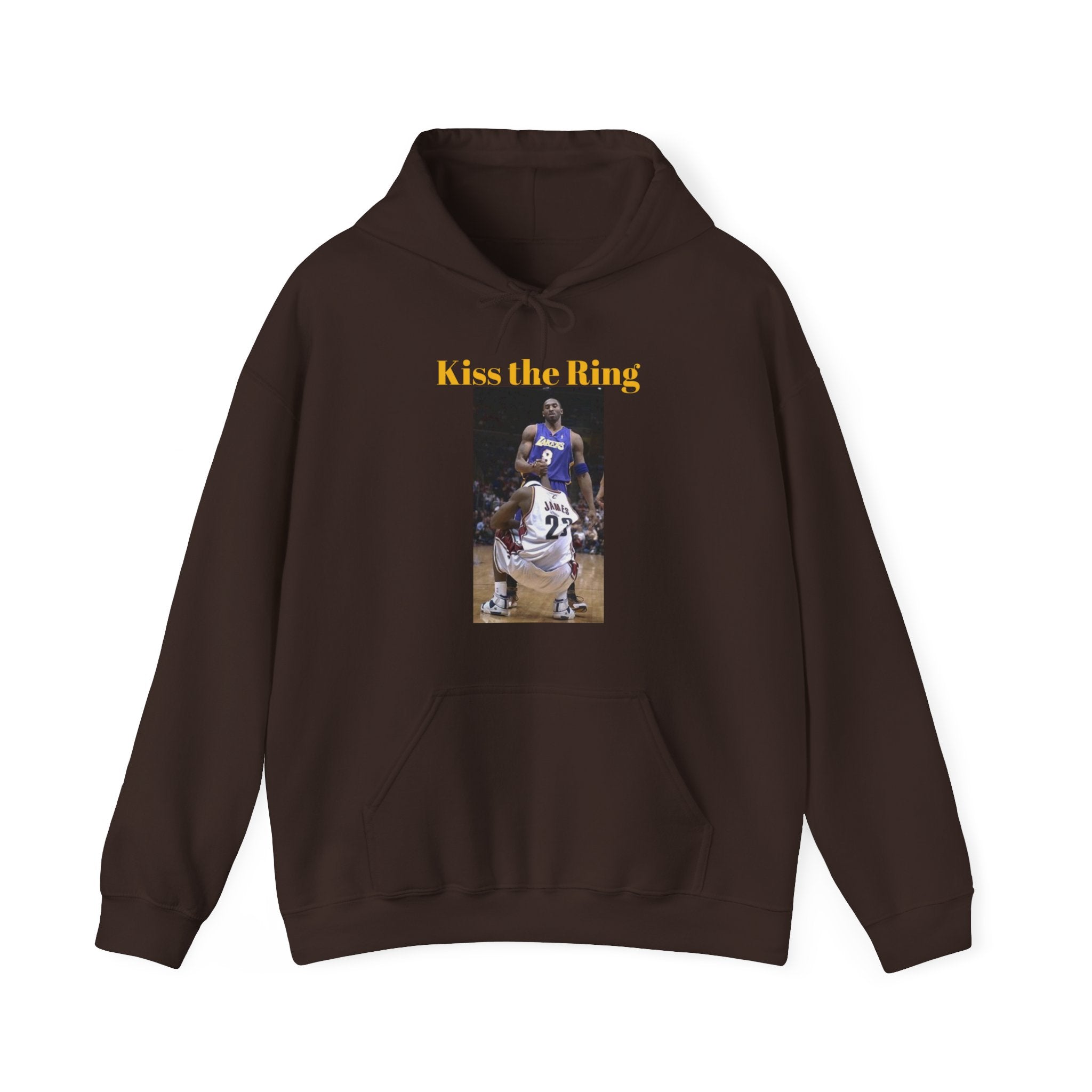 Wear this Shirt for a Funny Conversation: 'Kiss the Ring' Basketball Passing of the Torch Unisex Heavy Blend™ Funny Hooded Sweatshirt for Fans of Professional Basketball