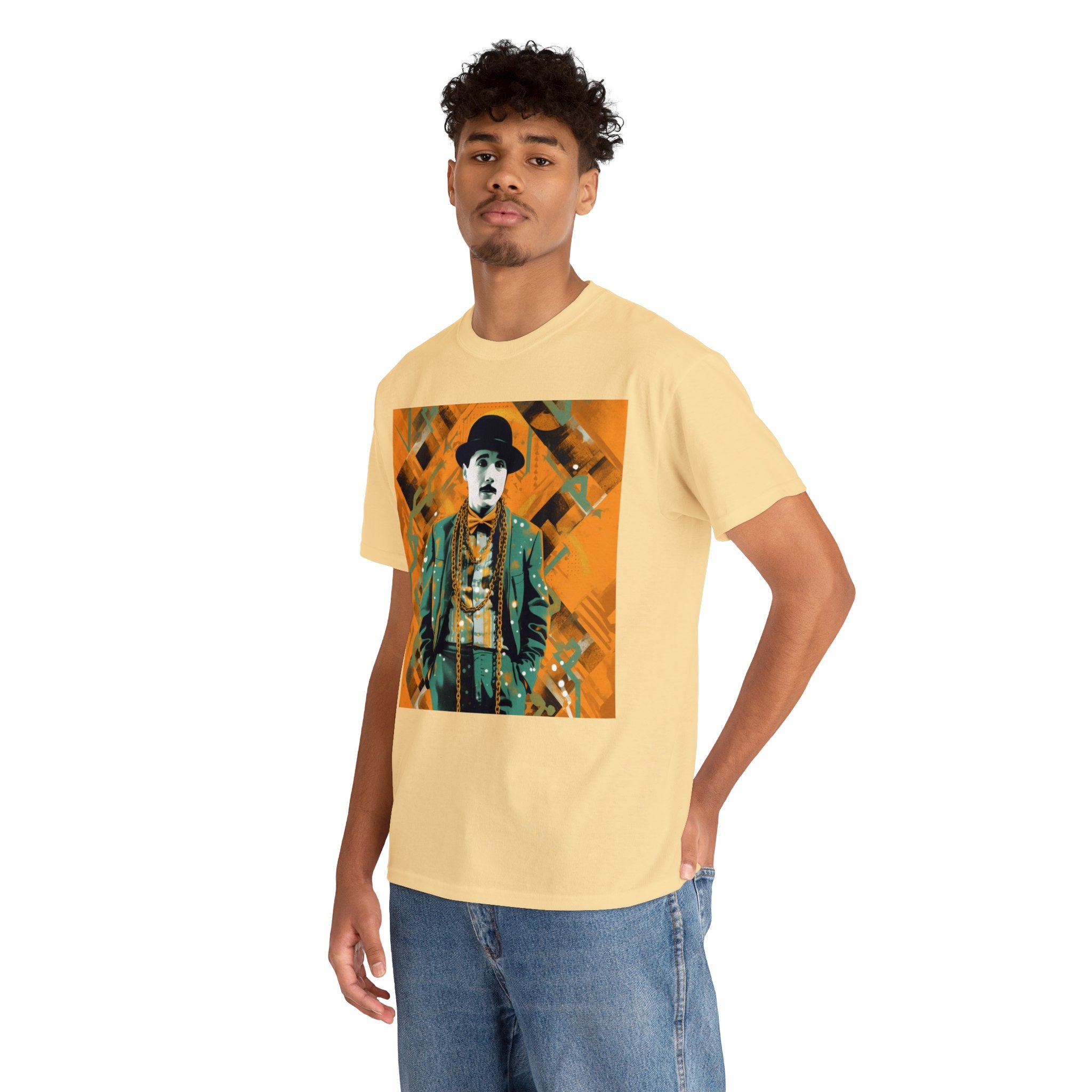 T-Shirt of Comedy Legend. Shows Passion for Craft in a Stylish Manner. Elevate Your Style with the Iconic Performance Artist Pose Abstract Colorful Unisex Heavy Cotton Tee - Wearable Art for Trendsetters