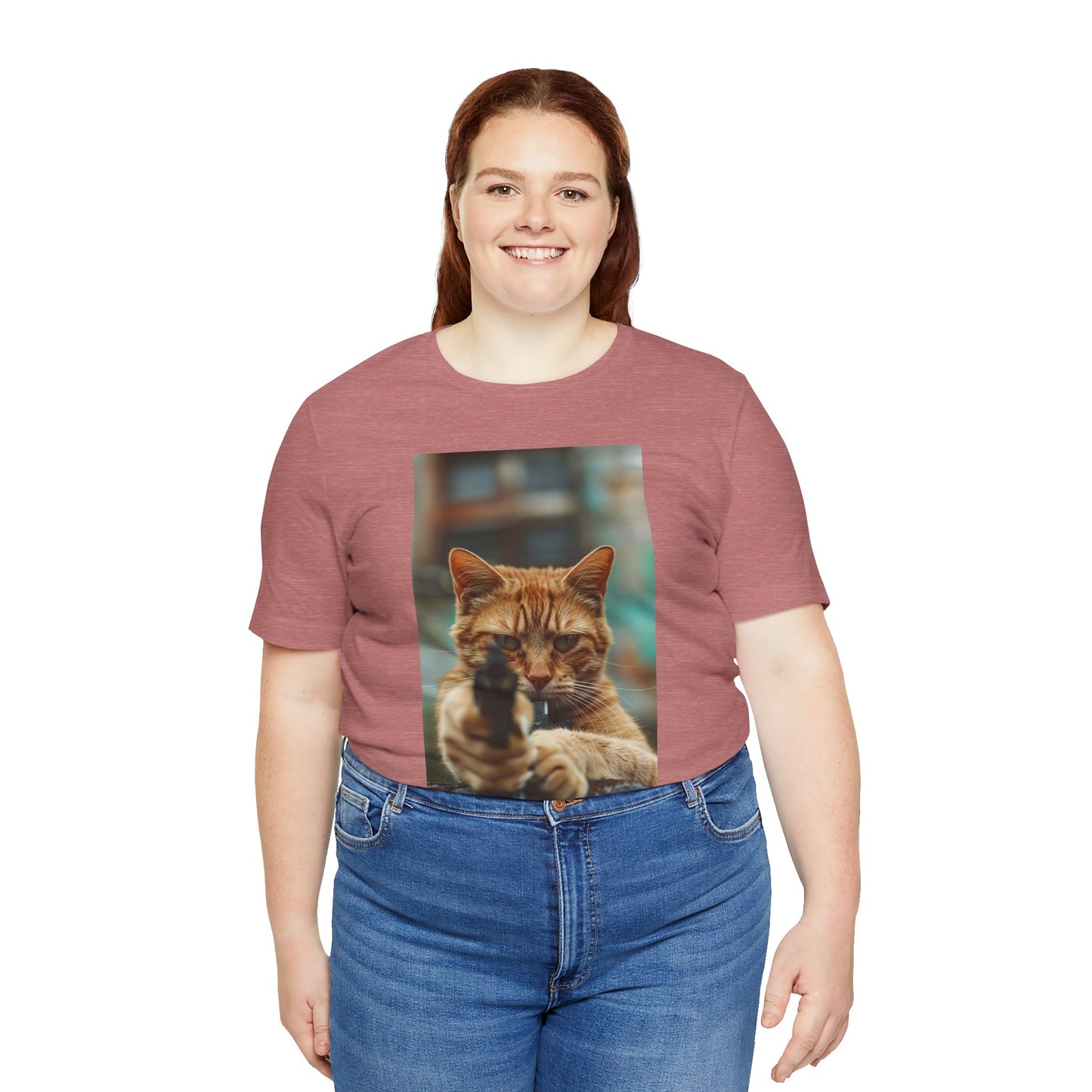 Stealth Paws: Feline Hitman Women's Jersey Short Sleeve Tee - Quirky Cat-Themed Apparel for Fashion-Forward Cat Lovers