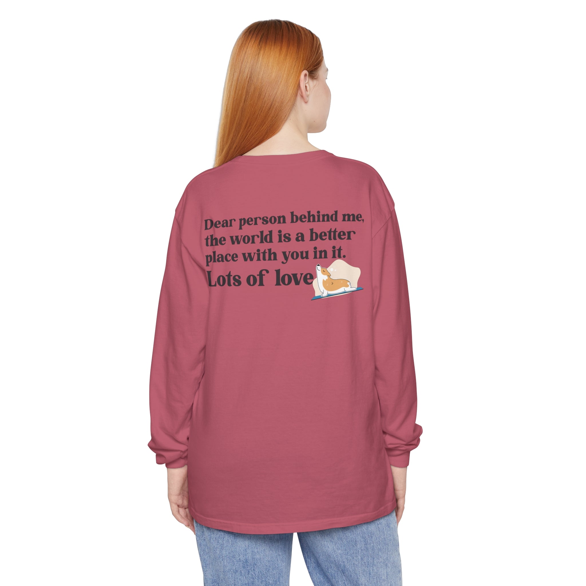 💖 A Message of Love and Gratitude: Featuring the uplifting message "Dear Person Behind Me...Lots of Love," this shirt is designed to spread positivity and warmth wherever you go. It's a powerful way to connect with others without saying a word, radiating kindness and gratitude.