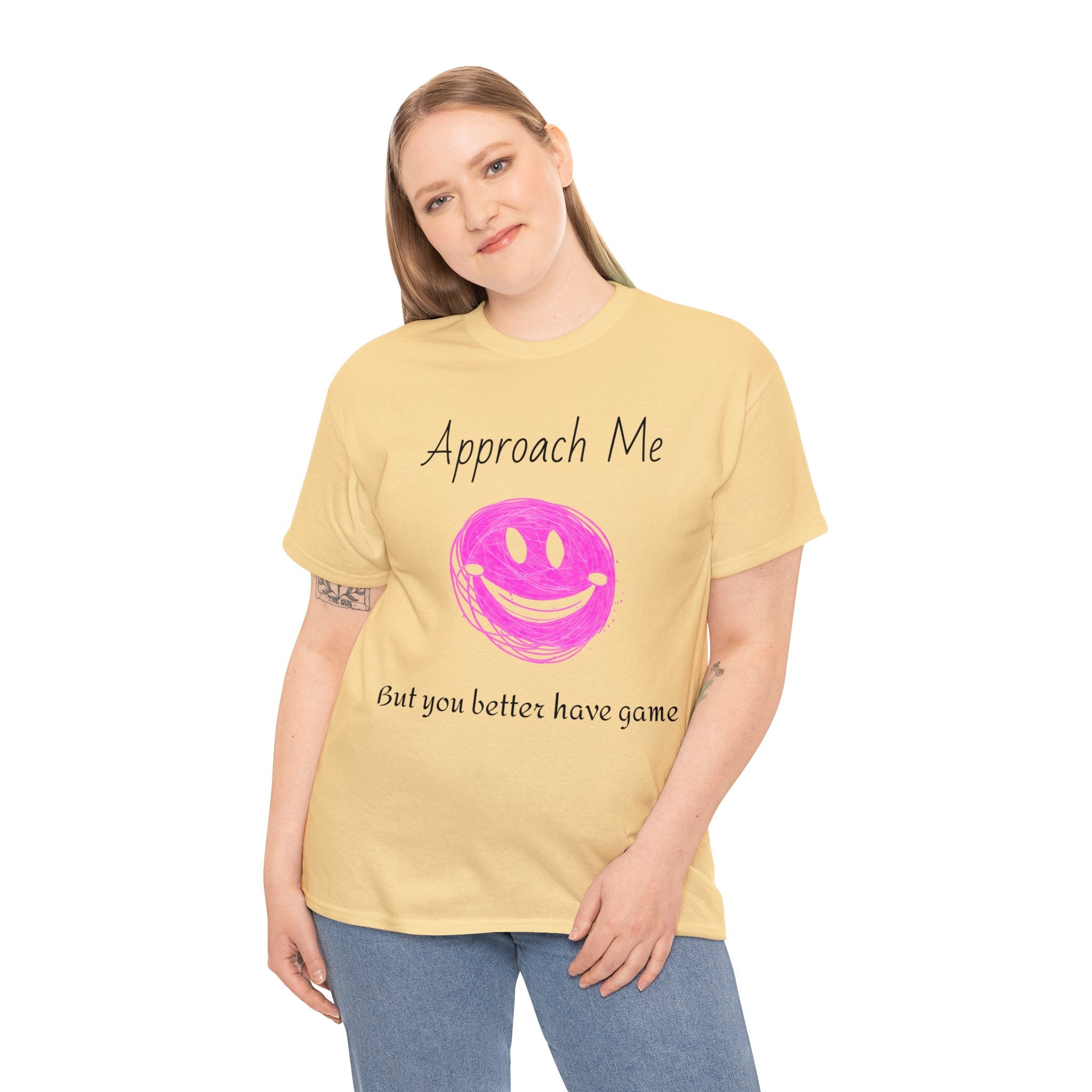 Dare to Date: The Ultimate 'Approach Me If You Dare' Challenge - A Women's Unisex Heavy Cotton Tee Perfect for Social Events, Recreational Activities, and Making Bold Statements