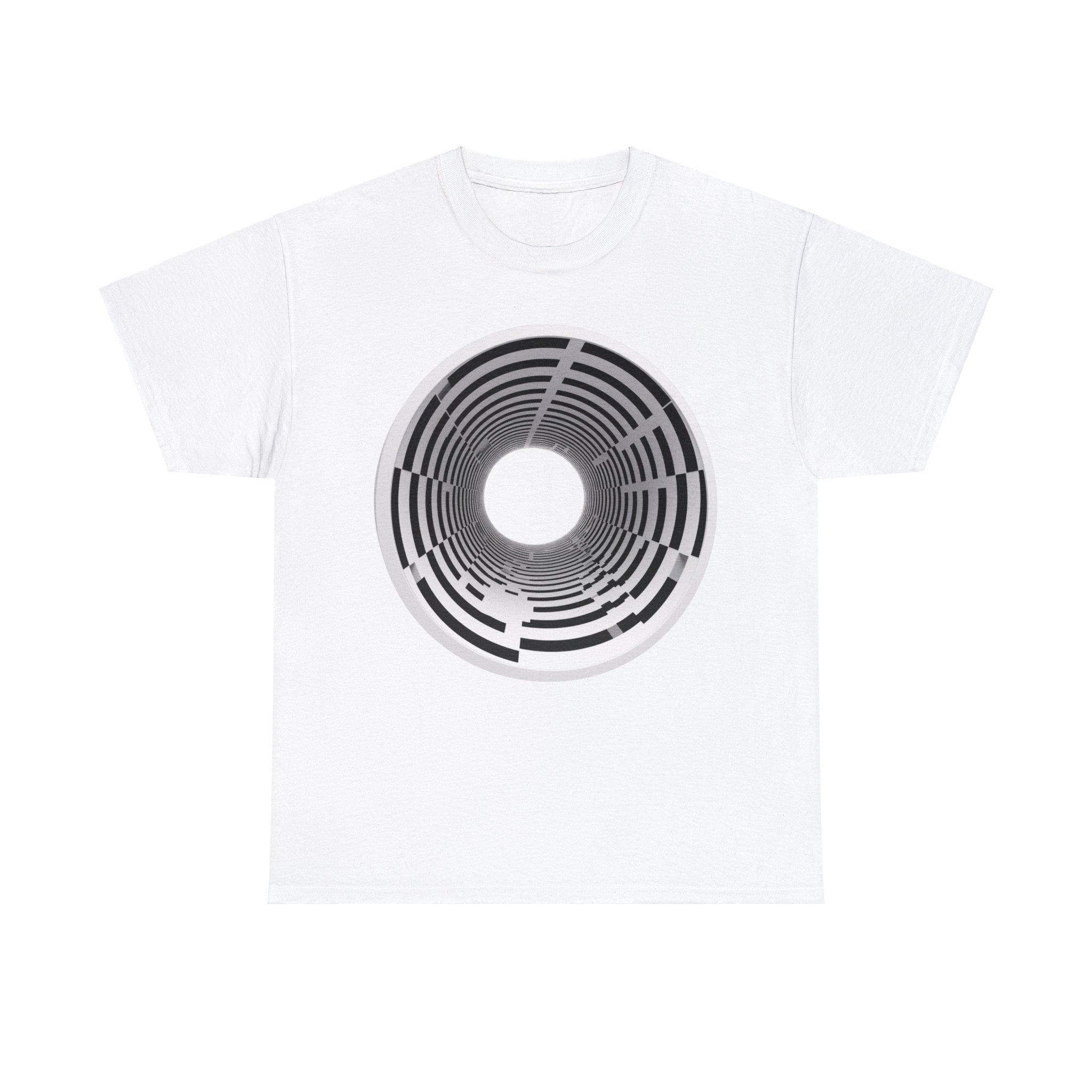 Ideal for Gym & Anti-Social Settings 🚫 'Avert Your Eyes' Unisex Tee: Bold 3D Tunnel Design on T-shirt Work-Out Saving Optical Illusion in Black & White 🌀