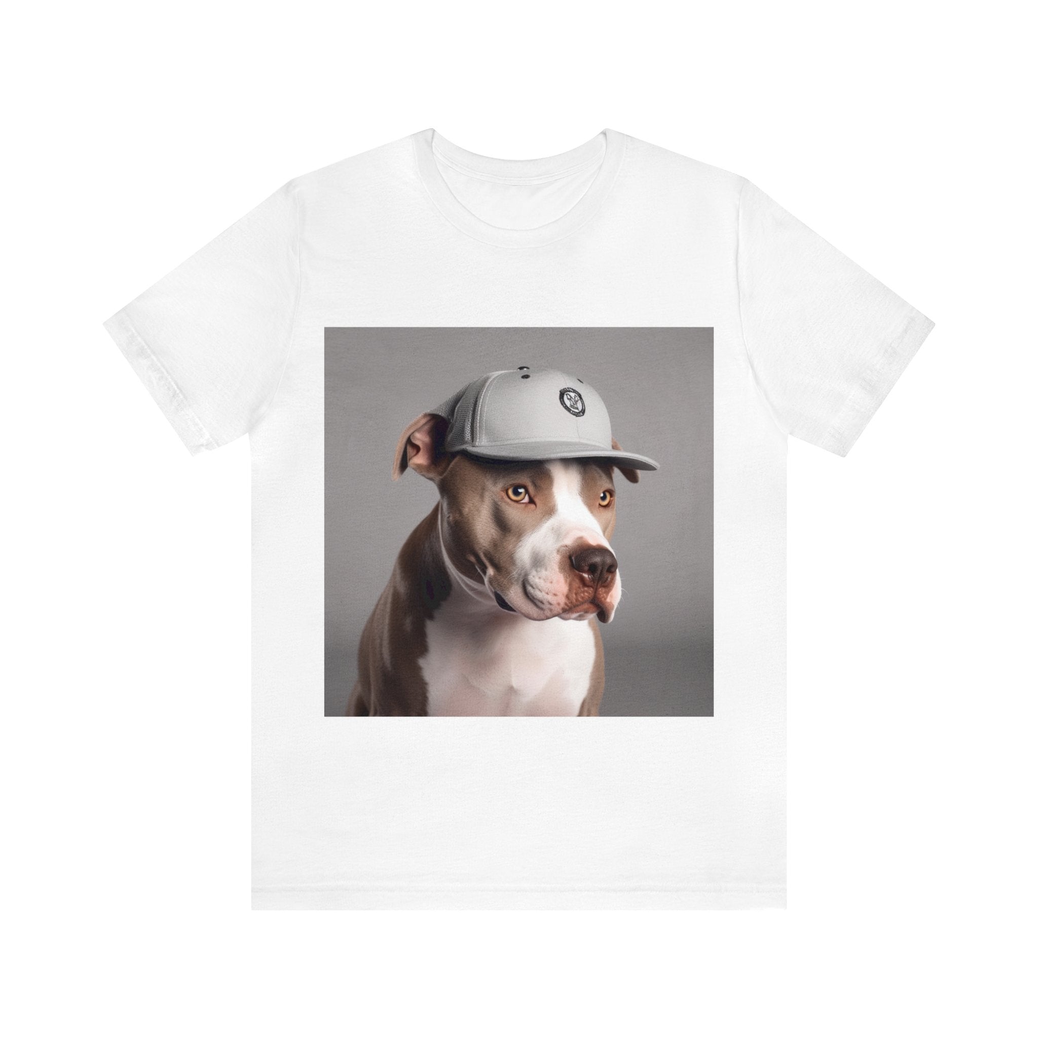 Pitbull with Baseball Cap Tee Shirt: Unisex Jersey Short Sleeve Tee - A Trendy Tribute to American Pitbull Terriers Ideal for Dog Lovers and Pet Owners