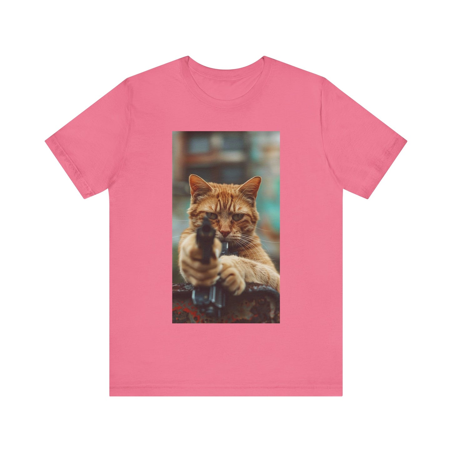 Stealth Paws: Feline Hitman Women's Jersey Short Sleeve Tee - Quirky Cat-Themed Apparel for Fashion-Forward Cat Lovers