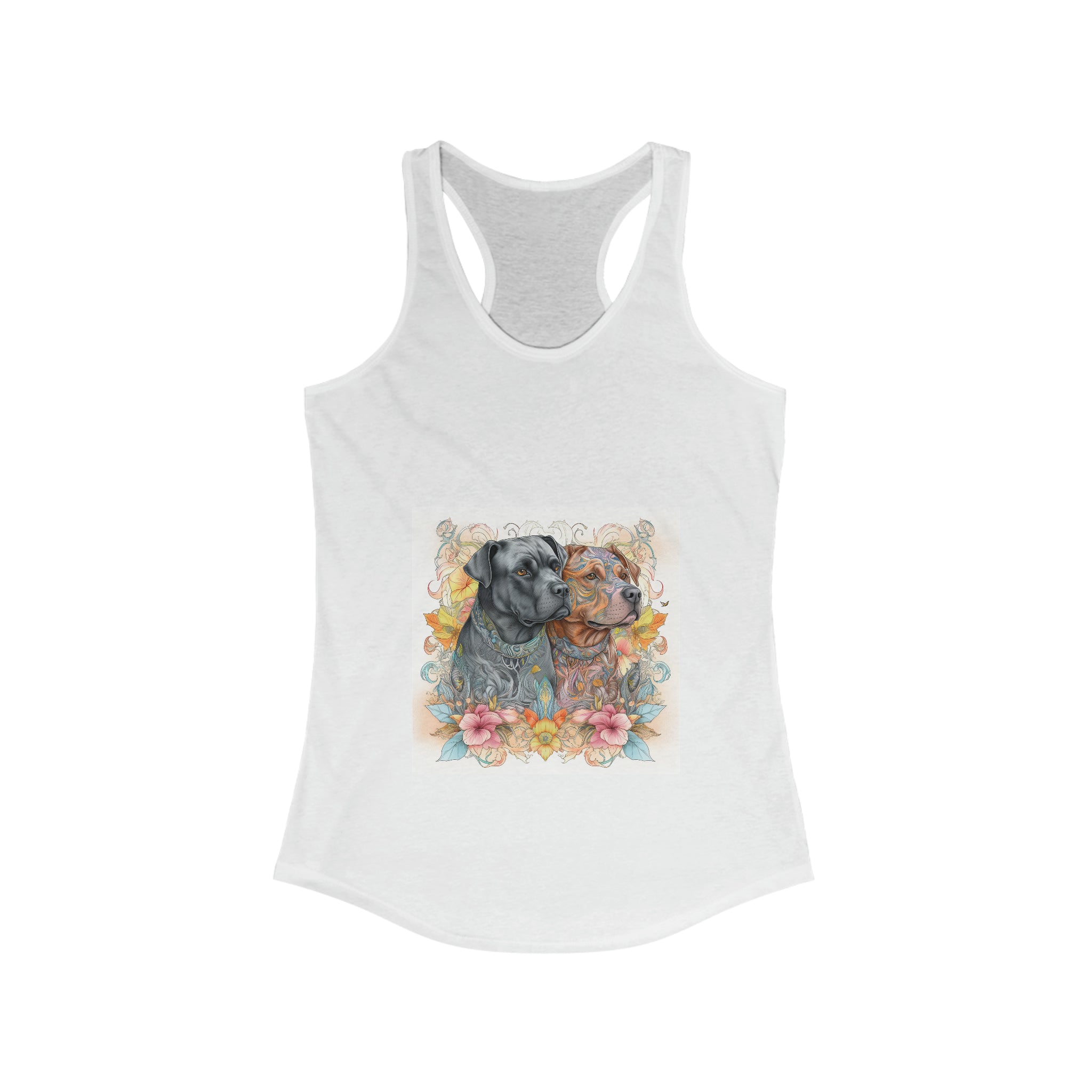 Women's Ideal Racerback Tank - Women's - Pitt bulls and Rottweilers Lovers with Floral Accents