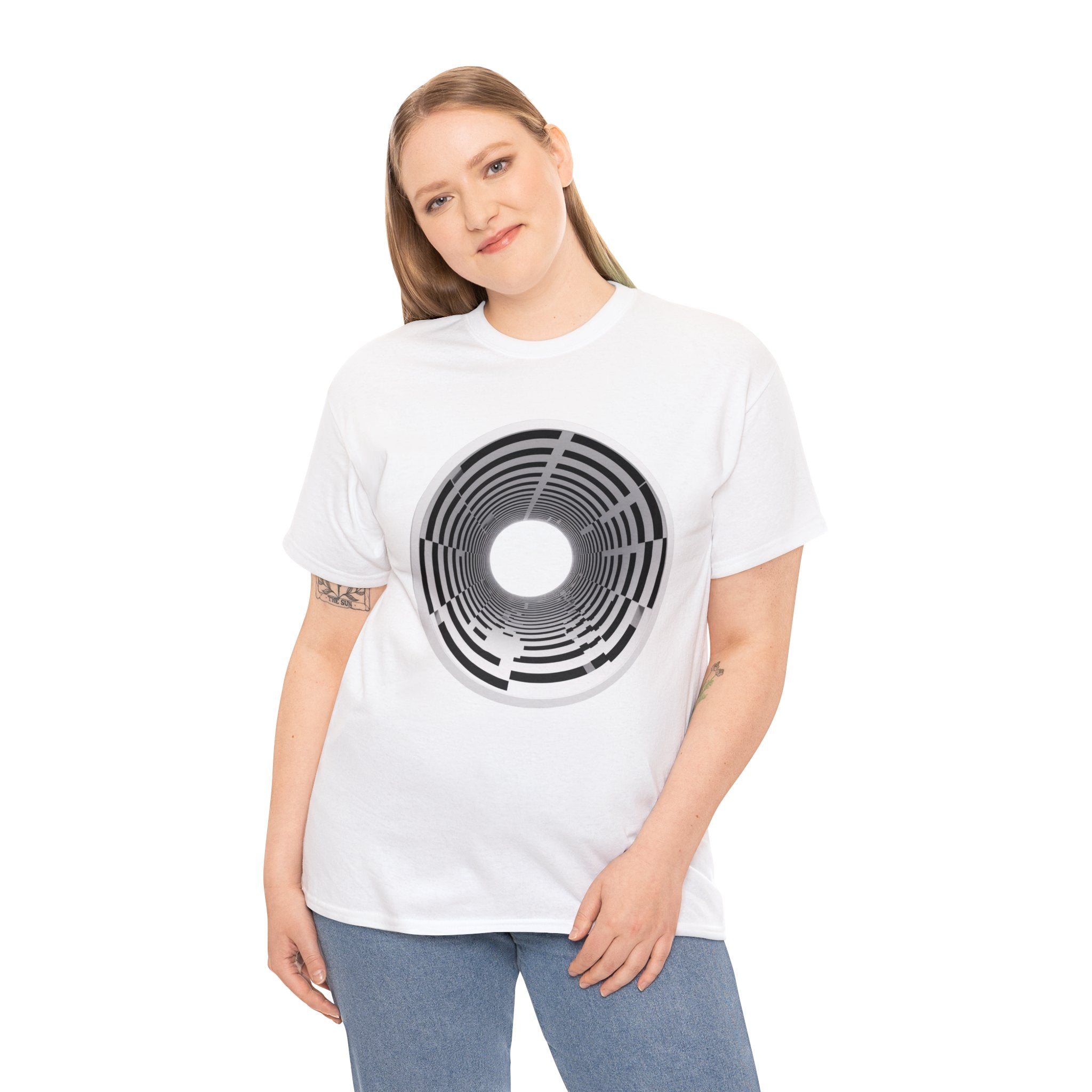 Women's Cute T-Shirt Gym & Anti-Social Settings 🚫 'Avert Your Eyes' Unisex Tee: Bold 3D Tunnel Design on T-shirt Uncomfortable Optical Illusion in Black & White 🌀