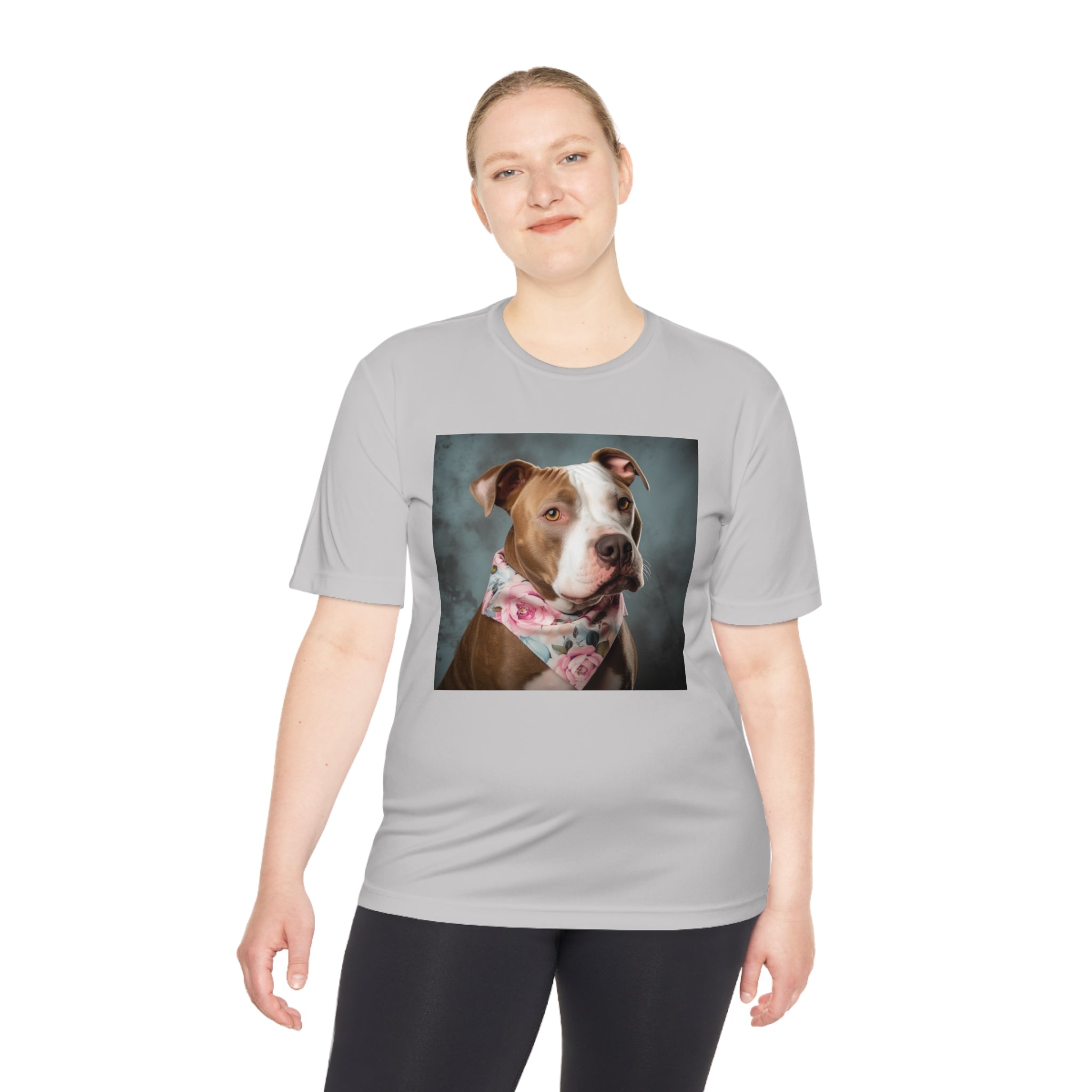 Perfect for Dog Lovers! Pitbull Puppy wearing a Cute Flower Scarf Unisex Moisture Wicking Tee - This is a Perfect Dog Park T-shirt for Pet Lover. Stay Stylish and Comfortable with This Charming Dog-Lover's Shirt