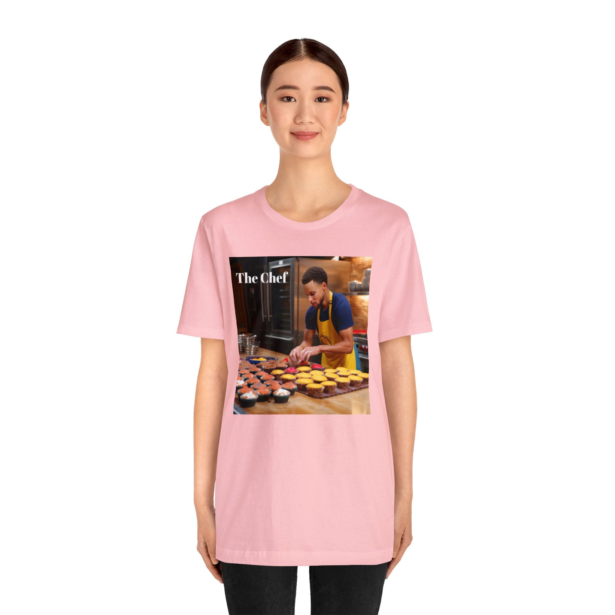 Chef Curry Cooking in the Kitchen Parody Tee: Professional Basketball Player Moonlighting as a Baker Cupcakes Design - Unisex Jersey Short Sleeve Tee for Sports and Baking Enthusiasts