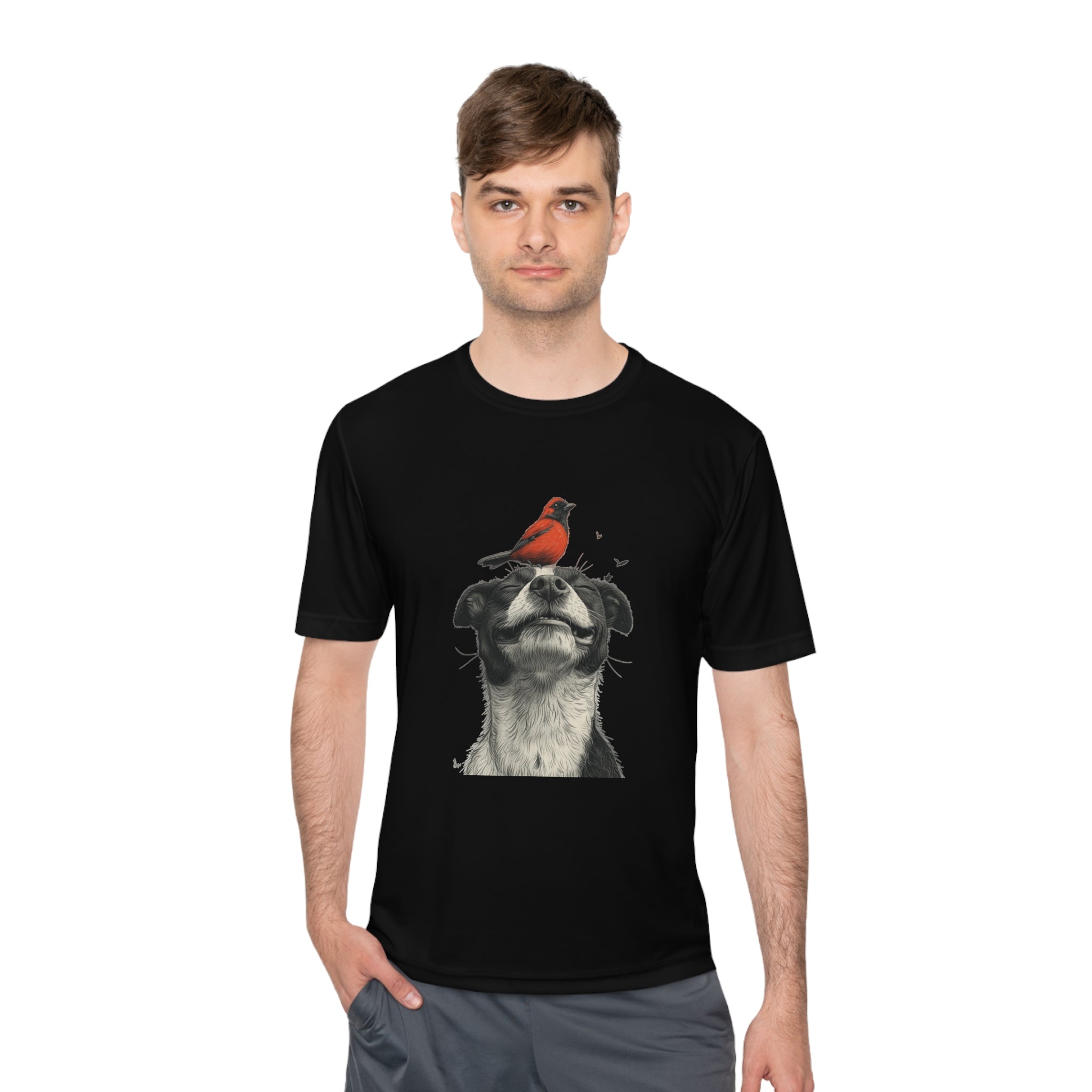 Perfect for Casual Fridays! Dog and Bird Pals Unisex MoistuDog and Bird Pals Unisex Moisture Wicking Tee - Comfortable and Stylish Apparel for Animal Loversre Wicking Tee - Comfortable and Stylish Apparel for Animal Lovers