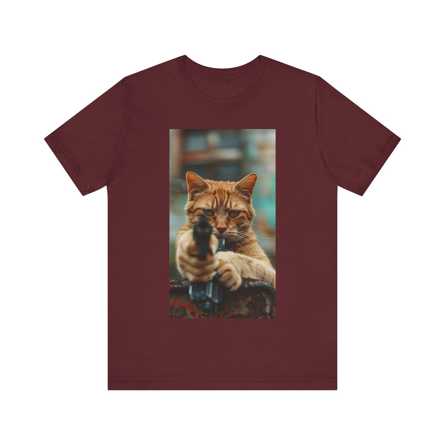 Stealth Paws: Feline Hitman Women's Jersey Short Sleeve Tee - Quirky Cat-Themed Apparel for Fashion-Forward Cat Lovers