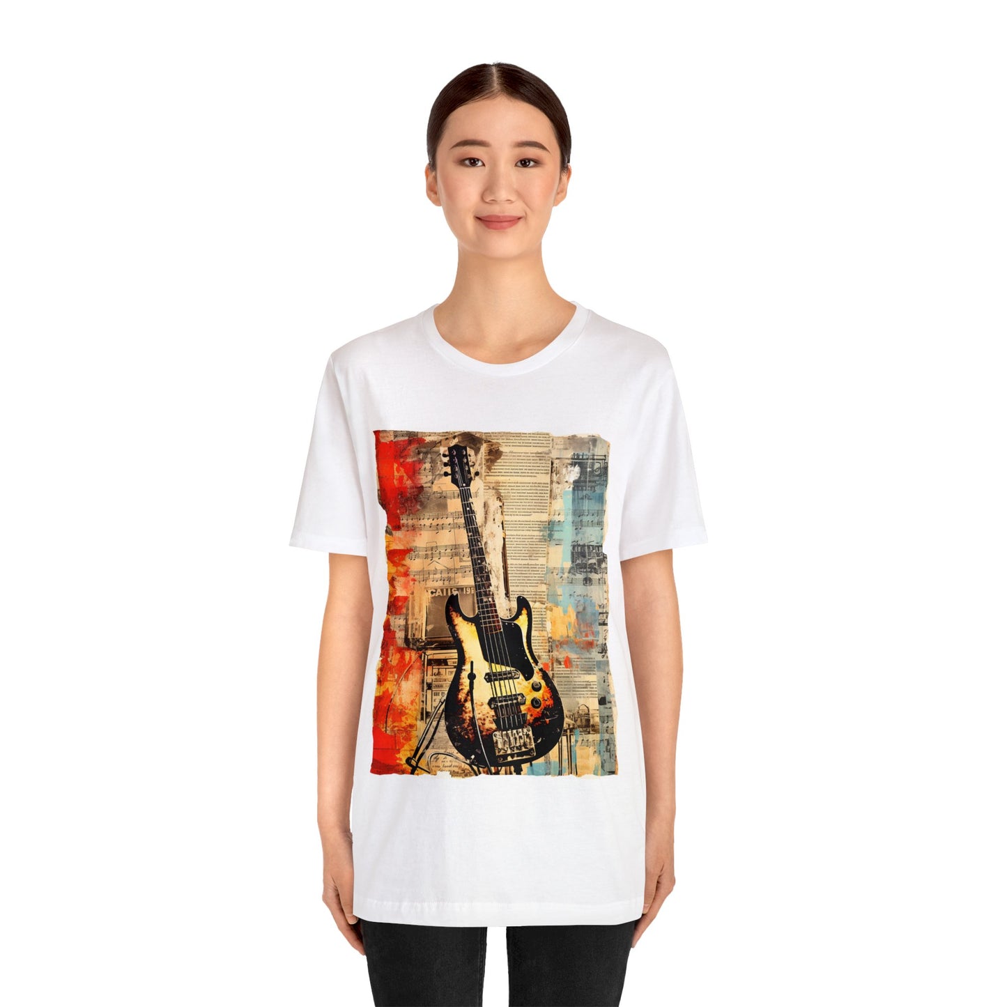 Unisex Jersey Short Sleeve Tee-- Beautiful Instrument Guitar Abstract Collage Art Gift for Active Wear for Any Attire Occasions