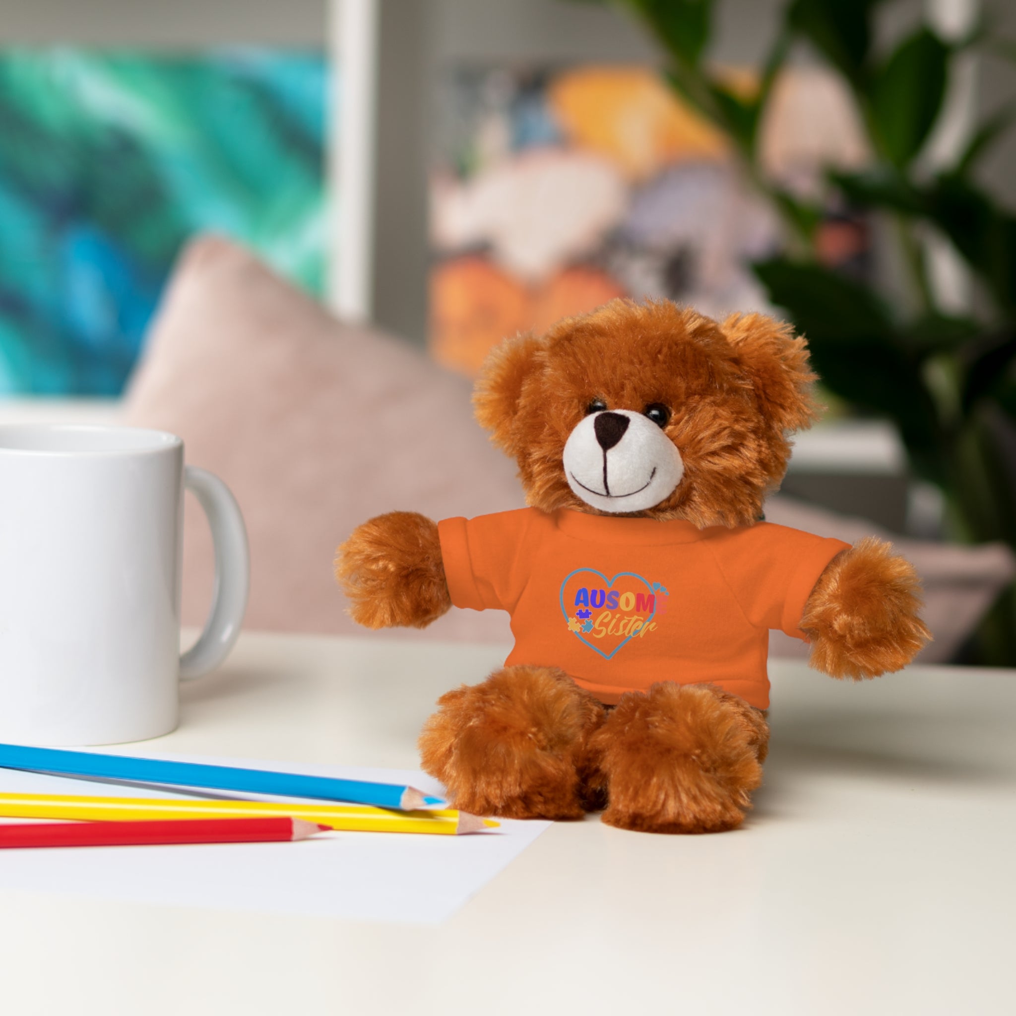 Celebrate Your 'Ausome Sister' with Autism Awareness Stuffed Bear - Customized Tee Included