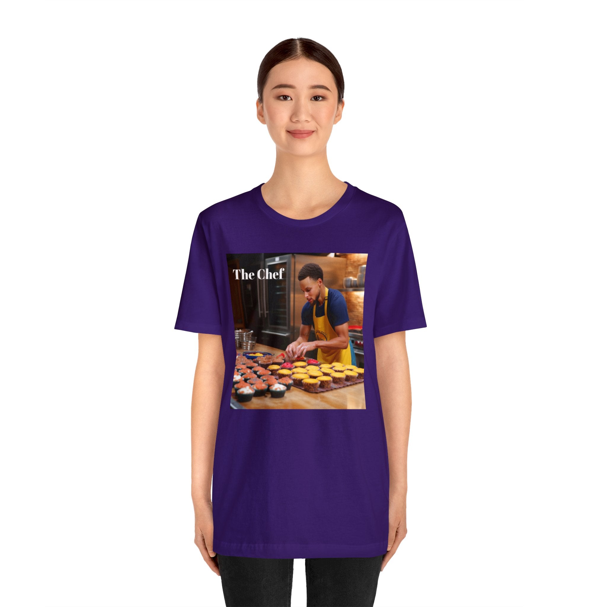 Chef Curry Cooking in the Kitchen Parody Tee: Professional Basketball Player Moonlighting as a Baker Cupcakes Design - Unisex Jersey Short Sleeve Tee for Sports and Baking Enthusiasts