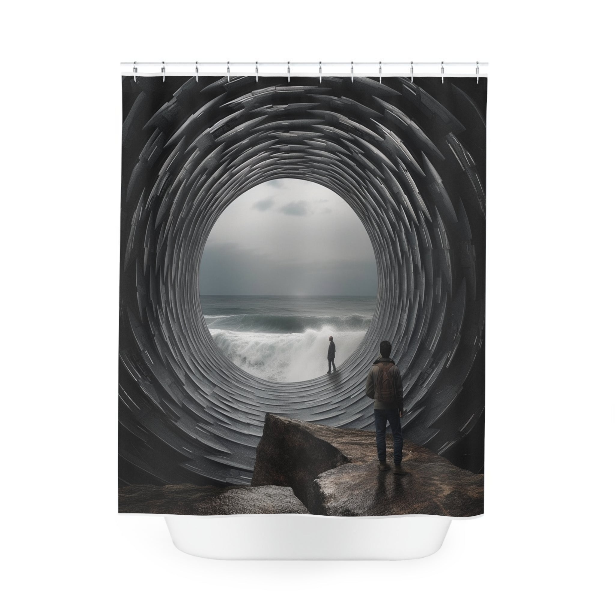 Polyester Shower 🏛️ Enigmatic Architectural Gateway: Ultra-Realistic Beach Portal Optical Illusion - Elegant Polyester Shower Curtain for Modern Bathrooms, Artistic Home Decor 🚿✨Curtain