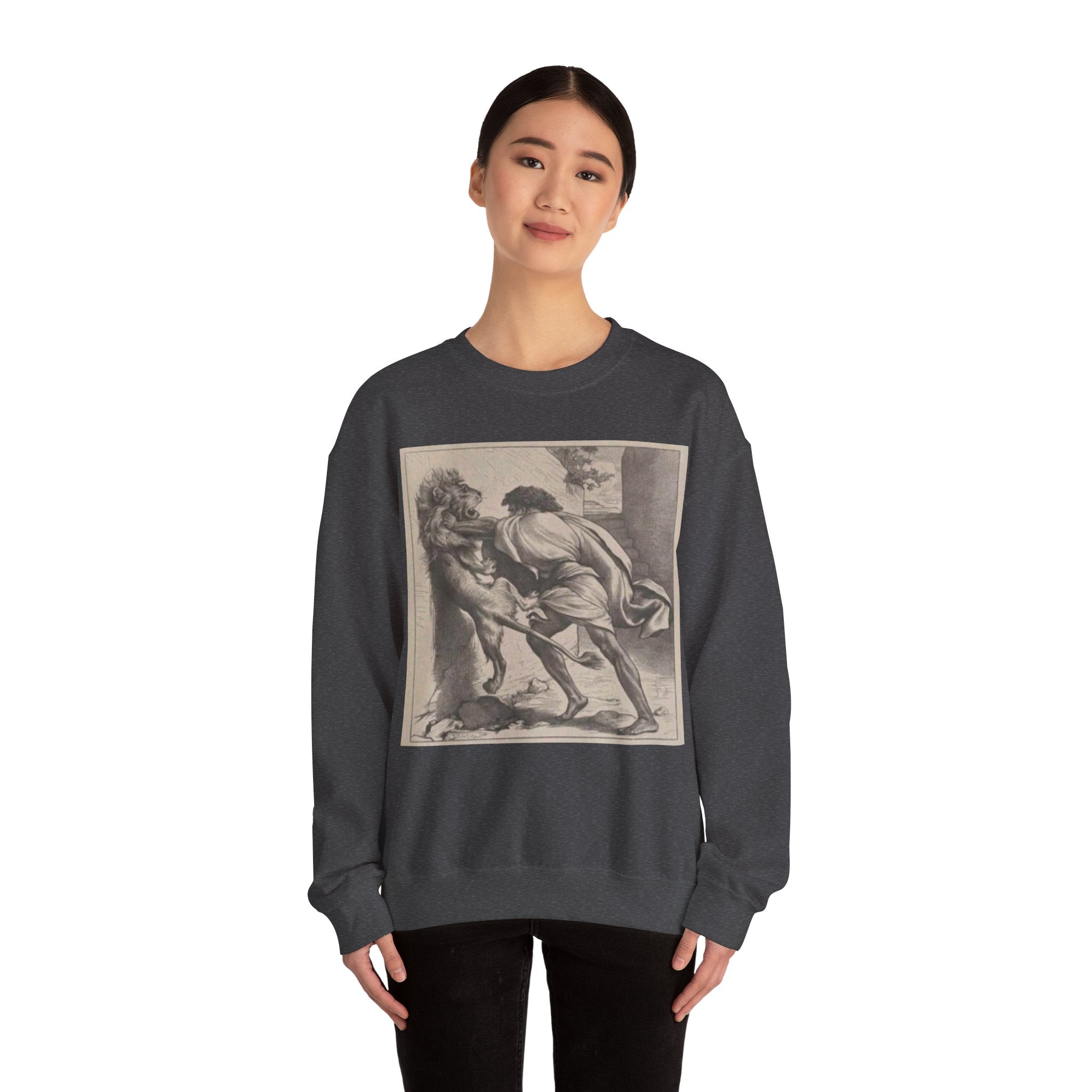 Motivational Shirt for Positive Affirmations and Manifestations. Lion Tamer Ancient Gladiator Motivational Manifestation Unisex Heavy Blend™ Crewneck Sweatshirt - Inspire Courage and Strength in Yourself and Others!