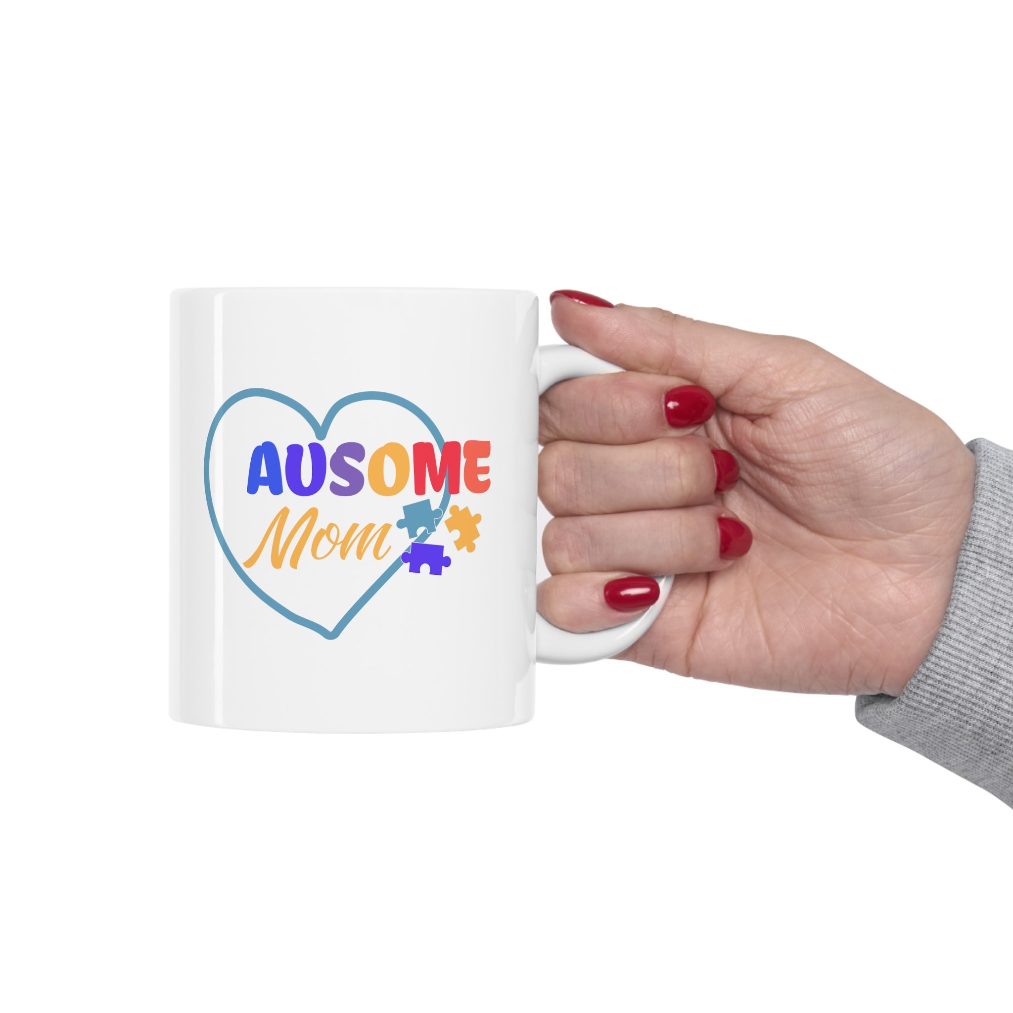 "Ausome Mom" Autism Awareness and Support Ceramic Mug 11oz - Celebrating the Strength and Love of Amazing Mothers: A Heartfelt Homage to Autism Advocacy