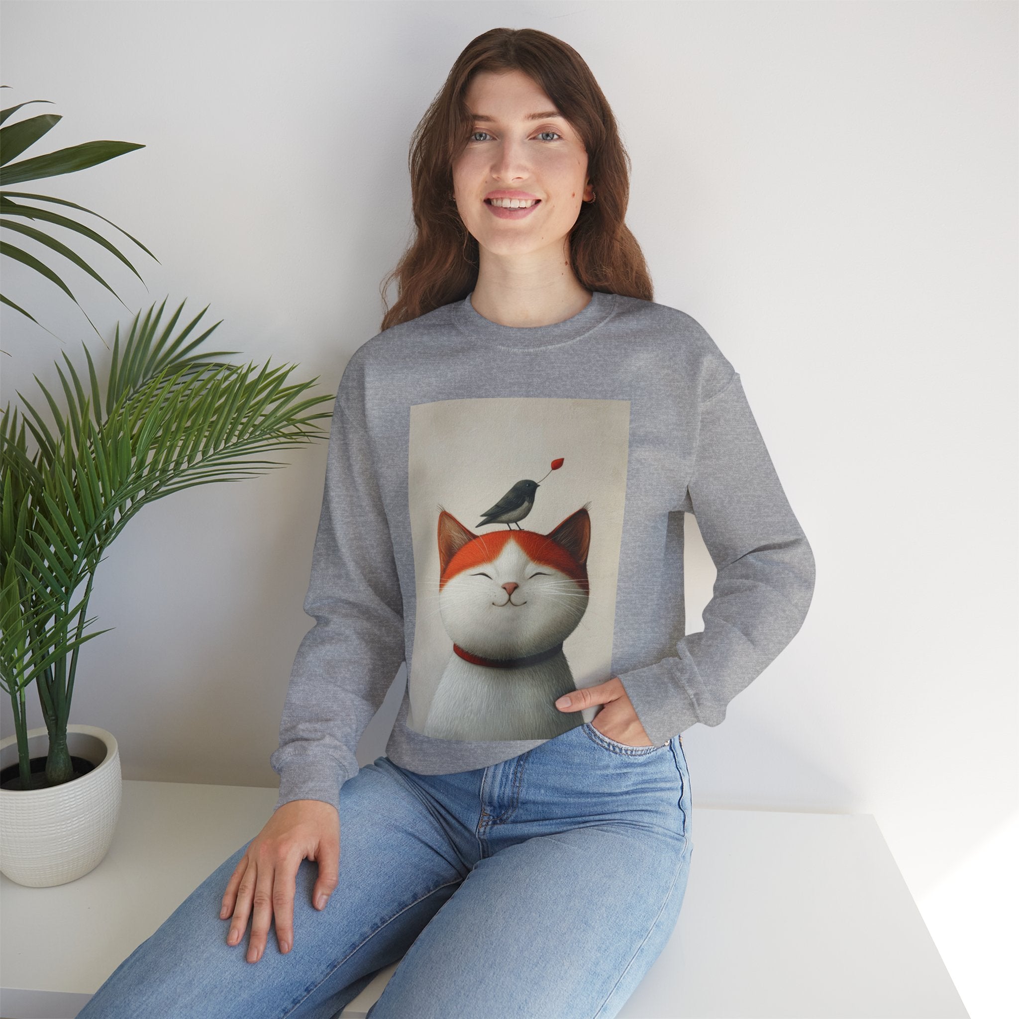 Trusting Bird and Cat Friend Unisex Heavy Blend™ Crewneck Sweatshirt - Cozy Comfort and Unique Style for Animal Lovers