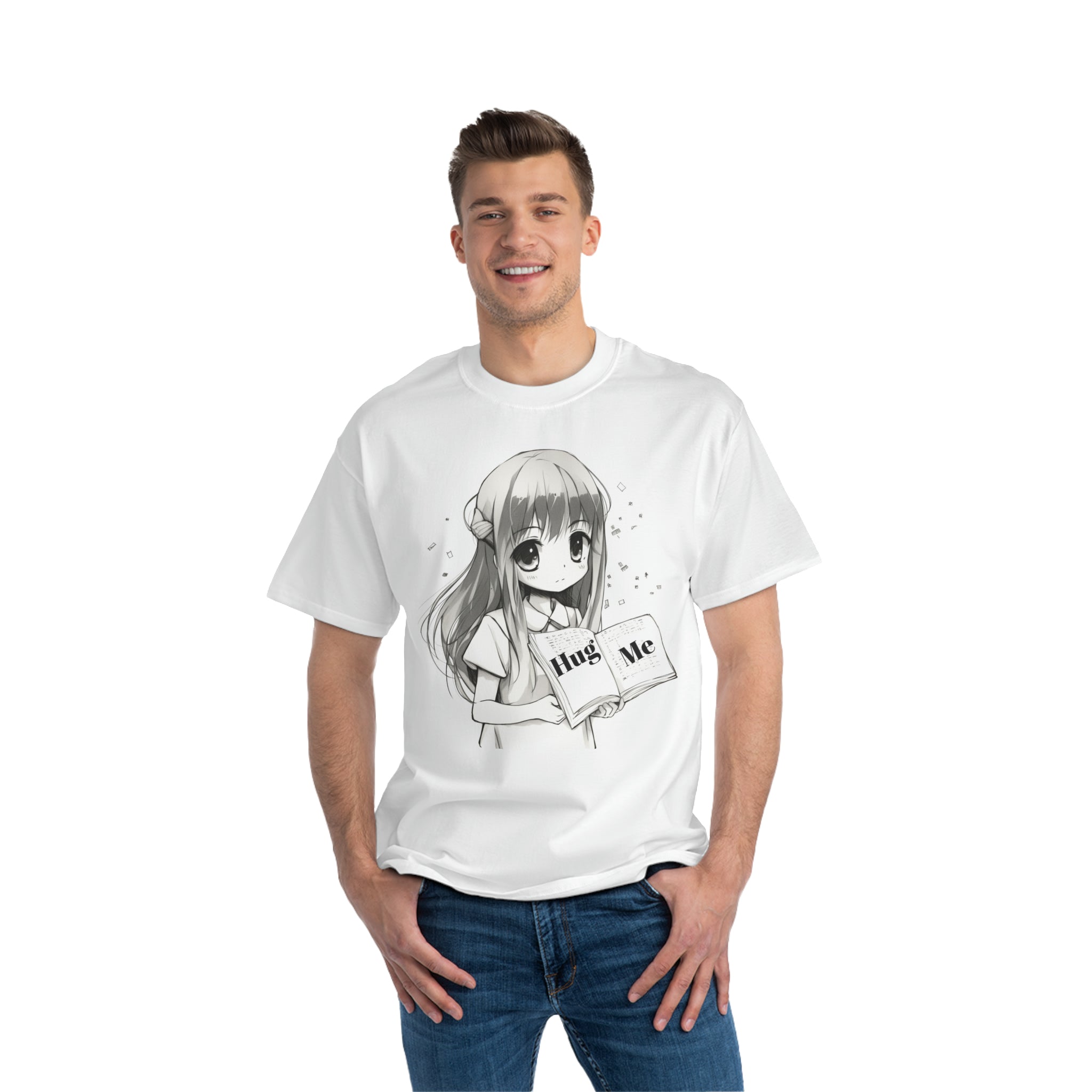 Men's Beefy-T®  Short-Sleeve T-Shirt "Hug Me" Beautiful Anime Sketch Gift for Manga Fans and Lore Enthusiasts Birthday Present