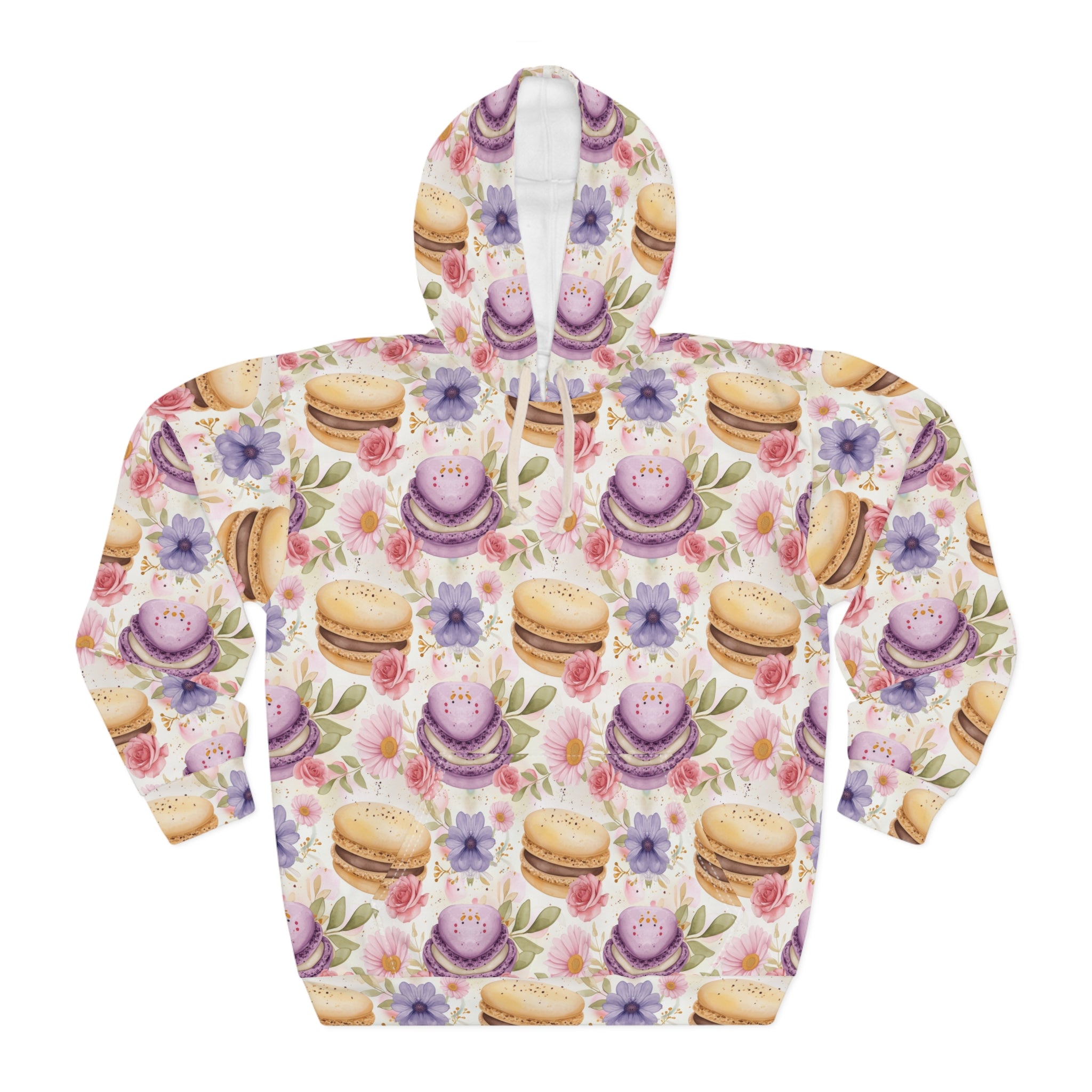 For Lovers of Macaroons! Stylish Macaroon Pattern Unisex Pullover Hoodie (AOP) - Trendy All-Over Print Sweatshirt for Fashion Enthusiasts or Foodies Who Love Pastry