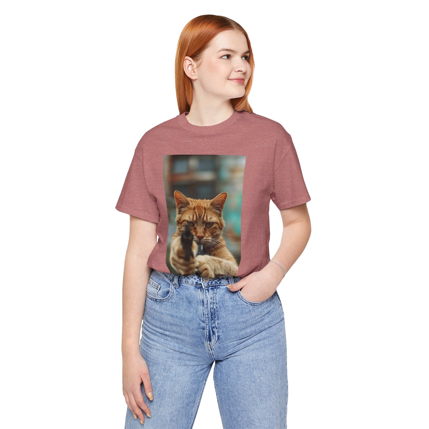 Stealth Paws: Feline Hitman Women's Jersey Short Sleeve Tee - Quirky Cat-Themed Apparel for Fashion-Forward Cat Lovers