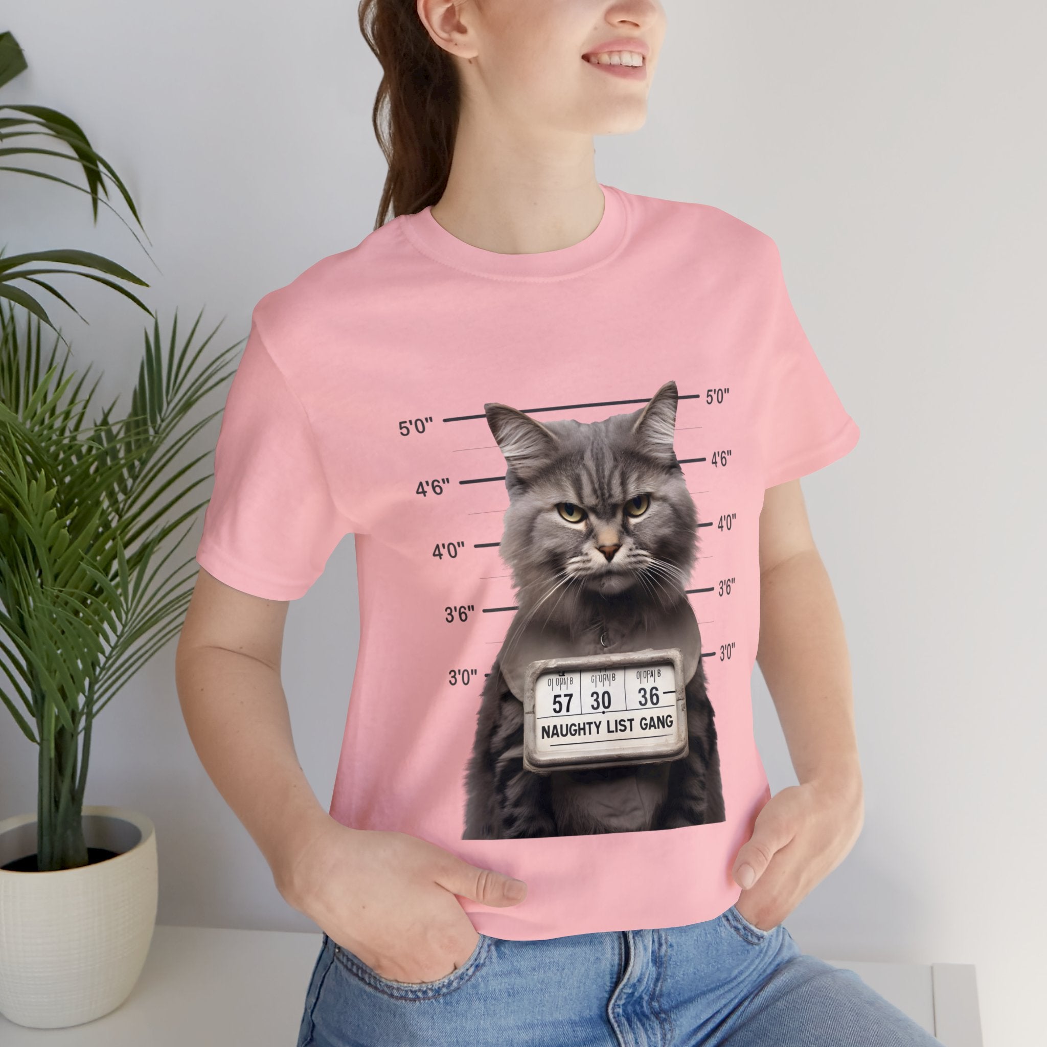 Naughty Cat Gang Cat in a Line-up Funny Unisex Jersey Short Sleeve Tee - Humorous Feline Apparel for Cat Lovers