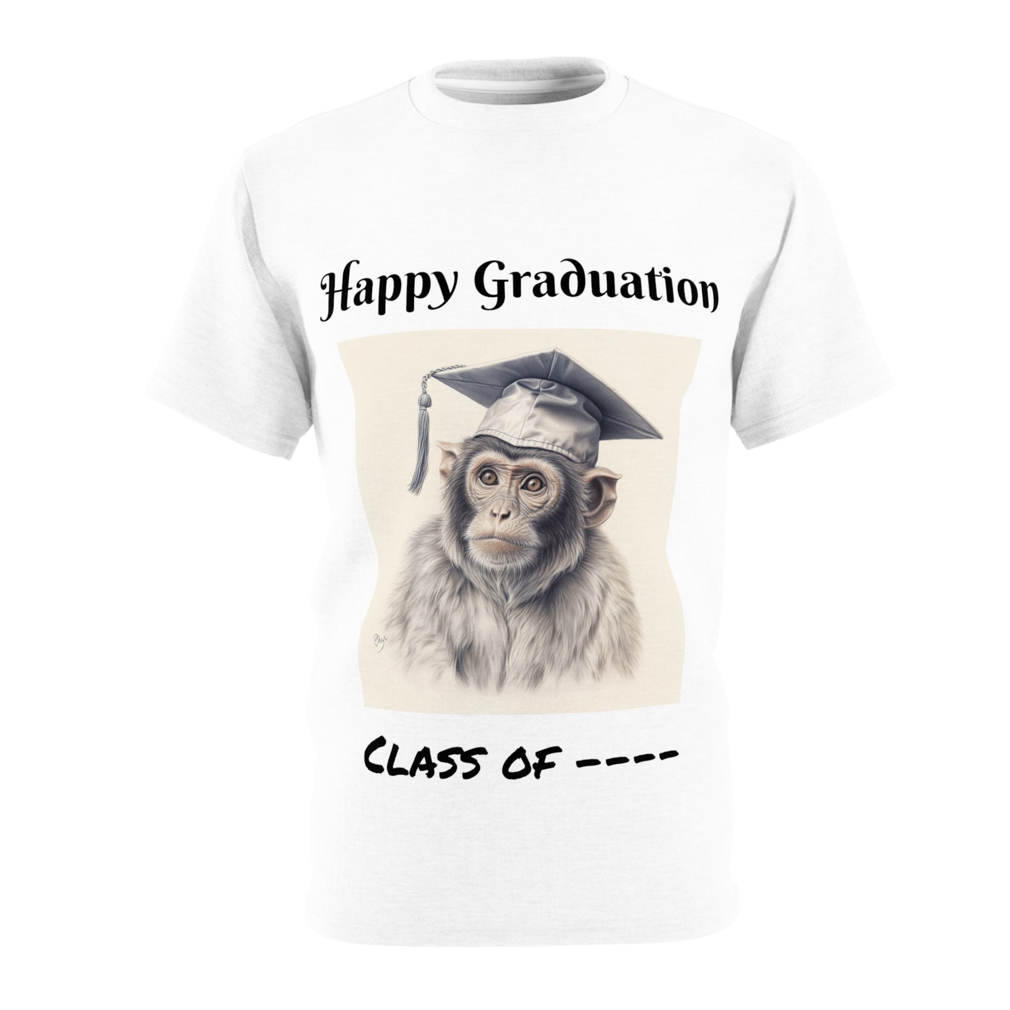 Celebrate Graduation Day with a Personalized Touch - Happy Graduation Cute Small Monkey with Graduation Cap Unisex Cut & Sew Tee (AOP)