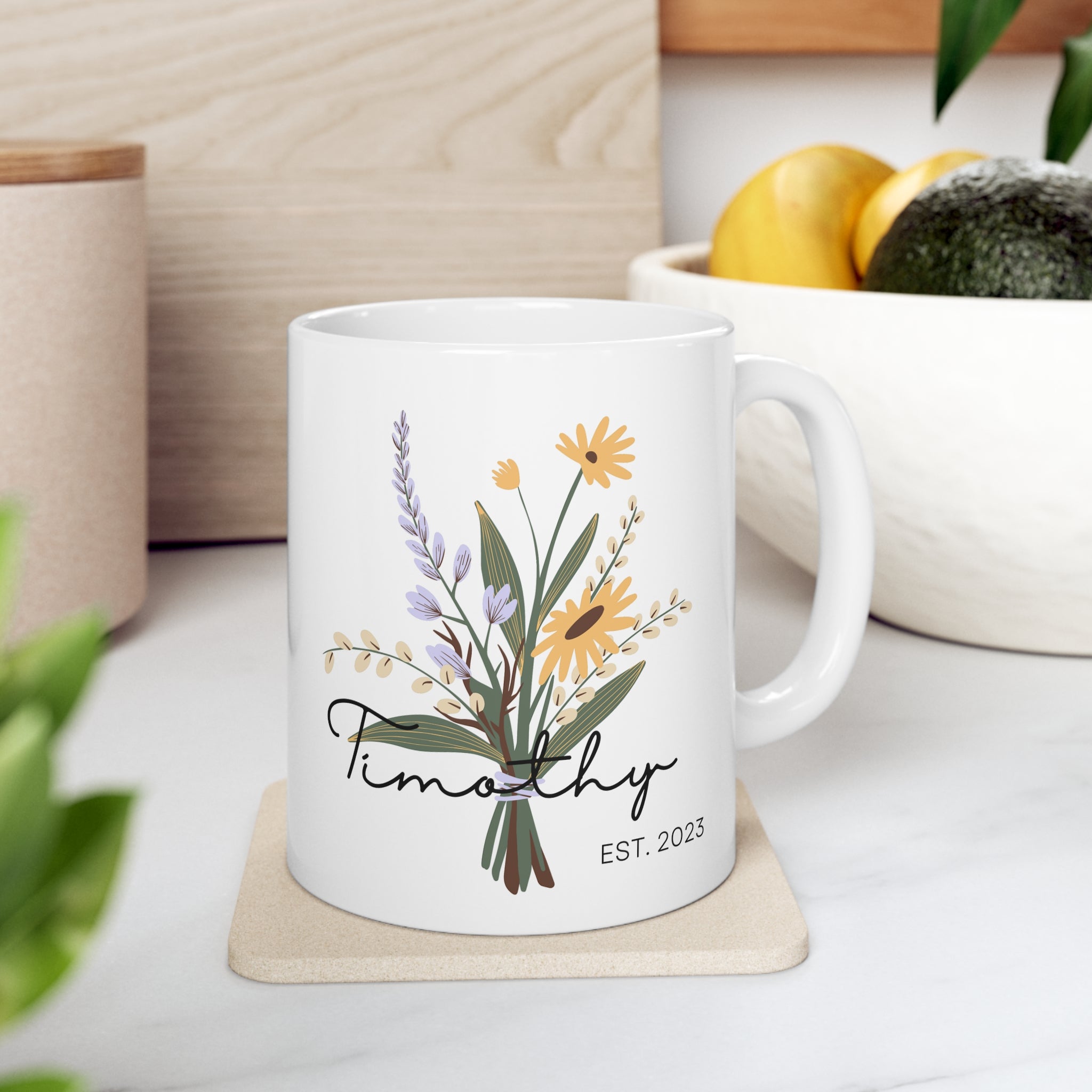 Floral Customized Name Mugs