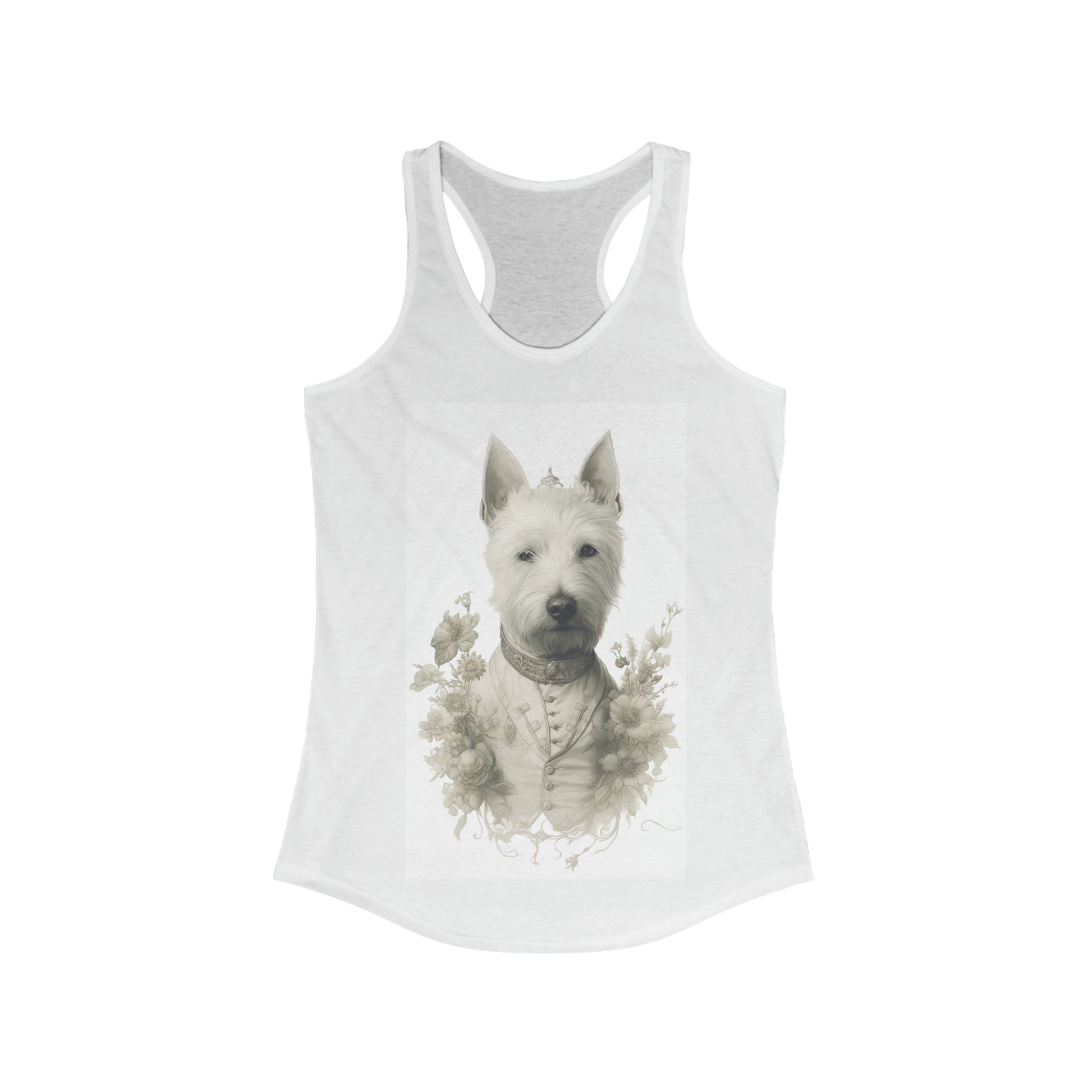 Women's Ideal Racerback Tank-Distinguished Canine Art Racerback Tank - Women's - Pencil Drawn Dog with Floral Accents