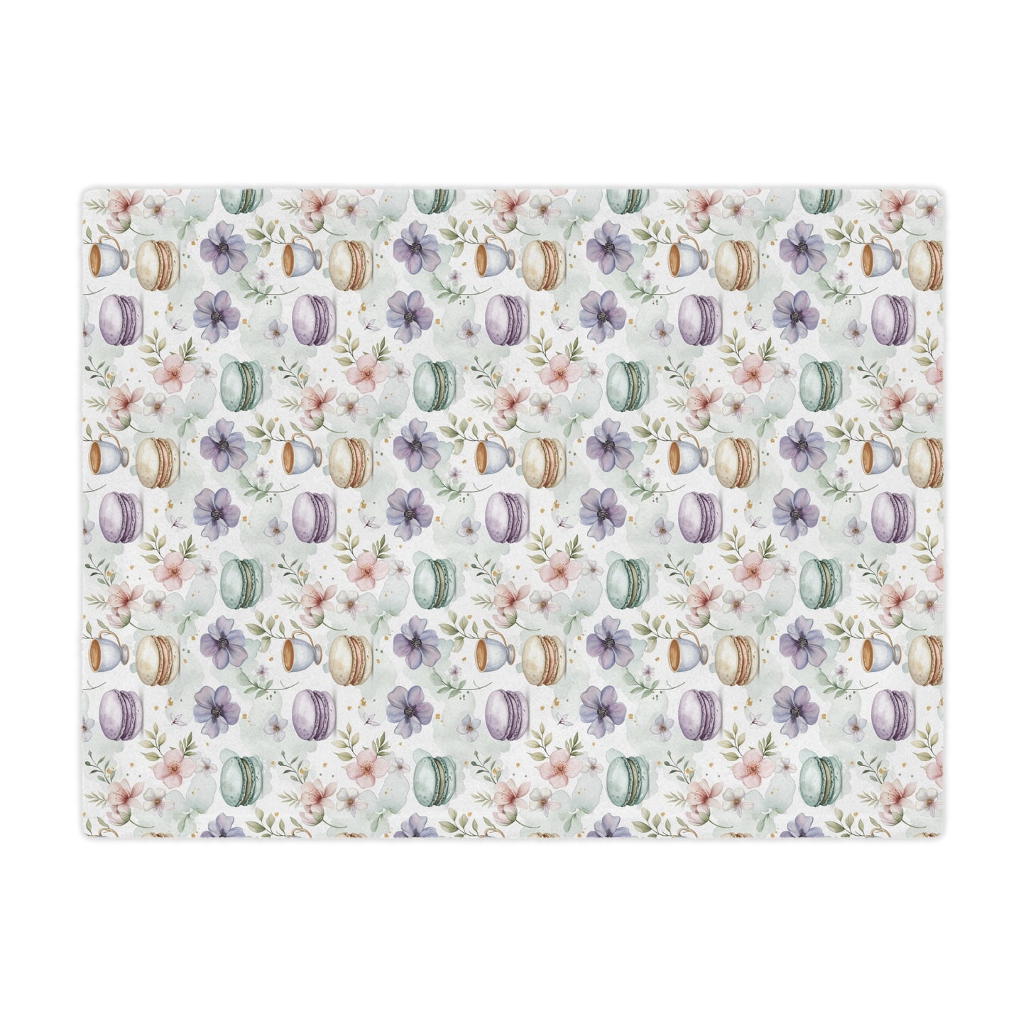 Cozy Up in Sweet Style: Macaroon Rain and Tea Pattern Cute Microfiber Blanket For Pastry Lovers and Foodies With a Sense of Humor and Style