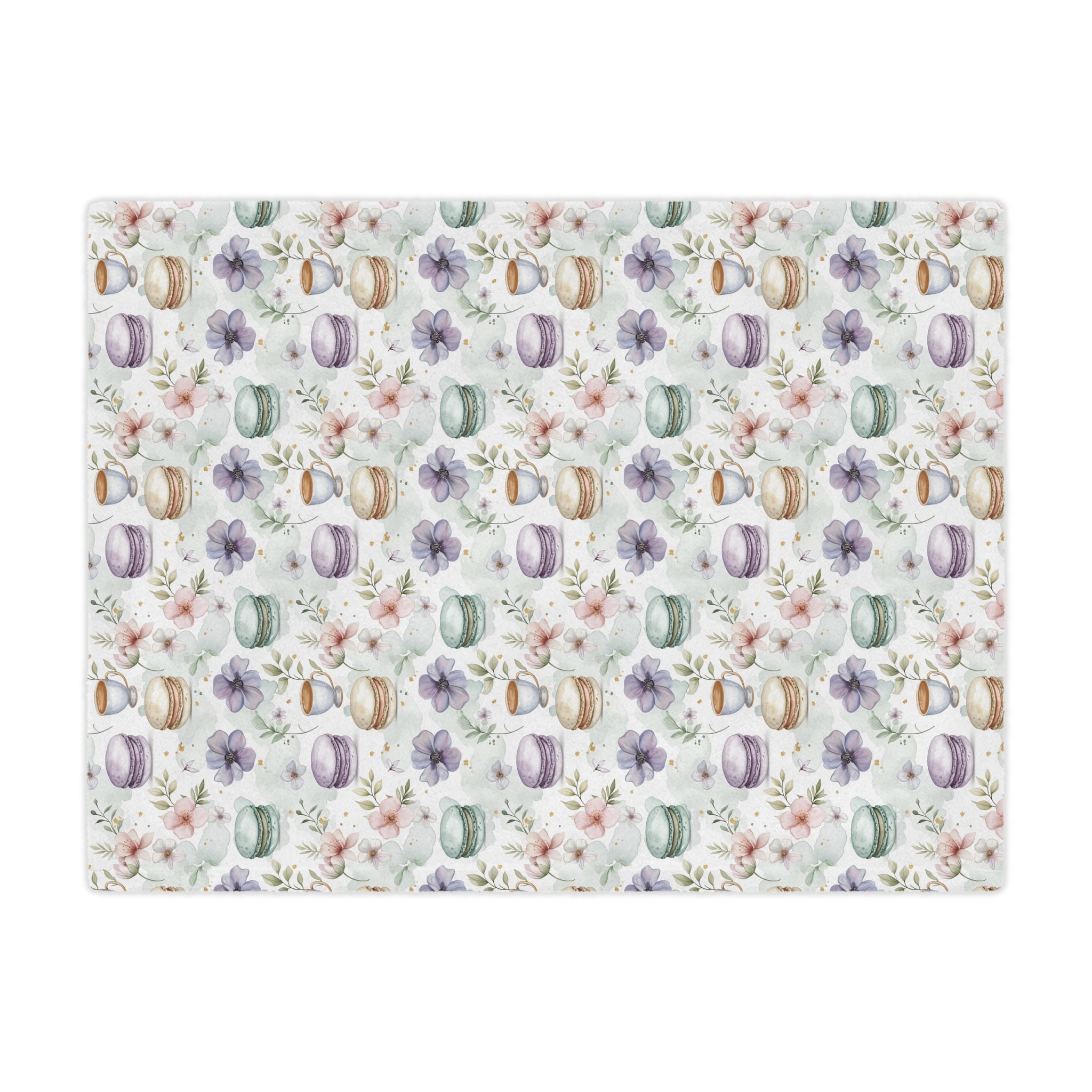 Cozy Up in Sweet Style: Macaroon Rain and Tea Pattern Cute Microfiber Blanket For Pastry Lovers and Foodies With a Sense of Humor and Style