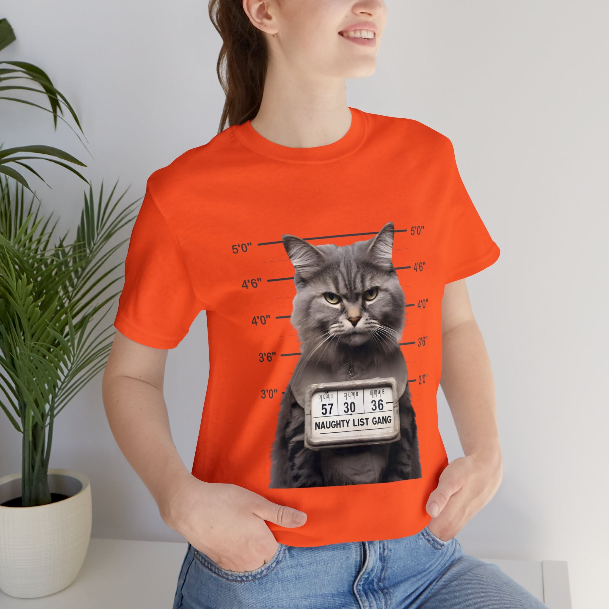 Naughty Cat Gang Cat in a Line-up Funny Unisex Jersey Short Sleeve Tee - Humorous Feline Apparel for Cat Lovers