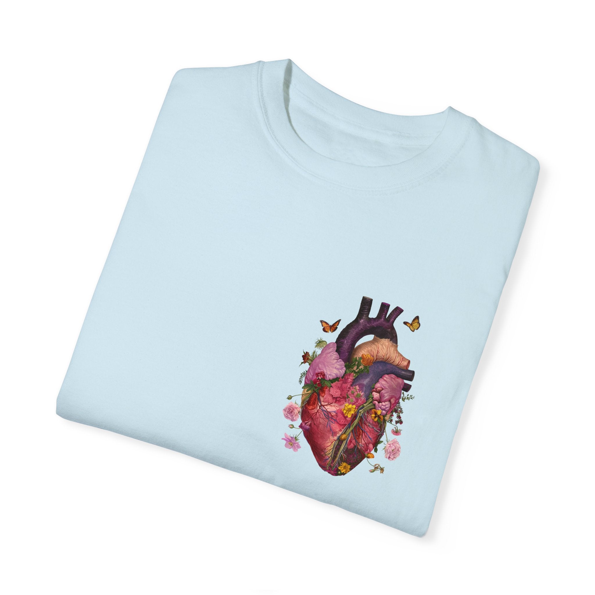 Botanical Heartbeat: Floral Heart Anatomy Unisex Garment-Dyed T-Shirt - Wearable Art with a Touch of Nature