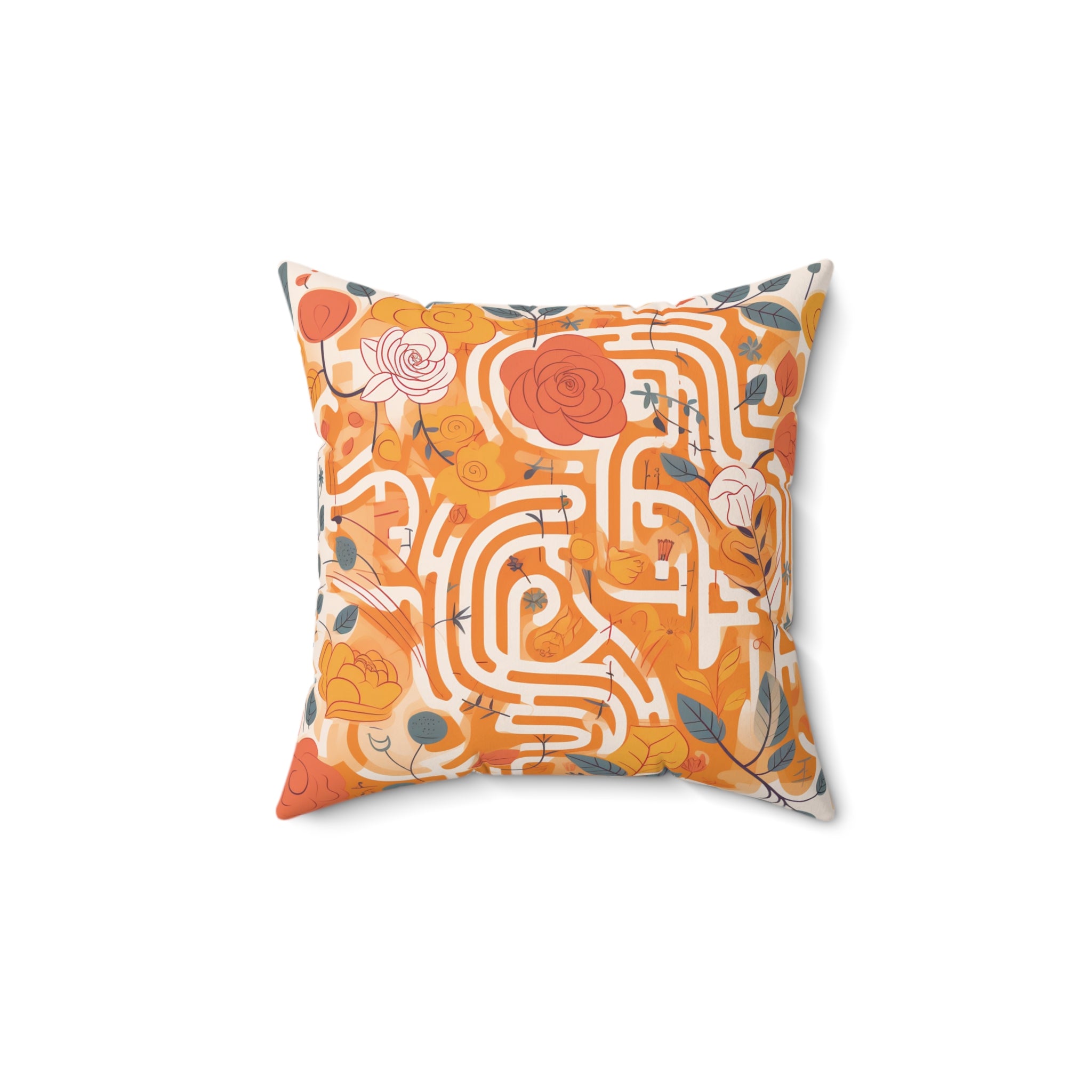 Spun Polyester Square Pillow-Floral Maze with Bright Vibrant Colors of Sunset Perfect for Thanksgiving and Holidays Art